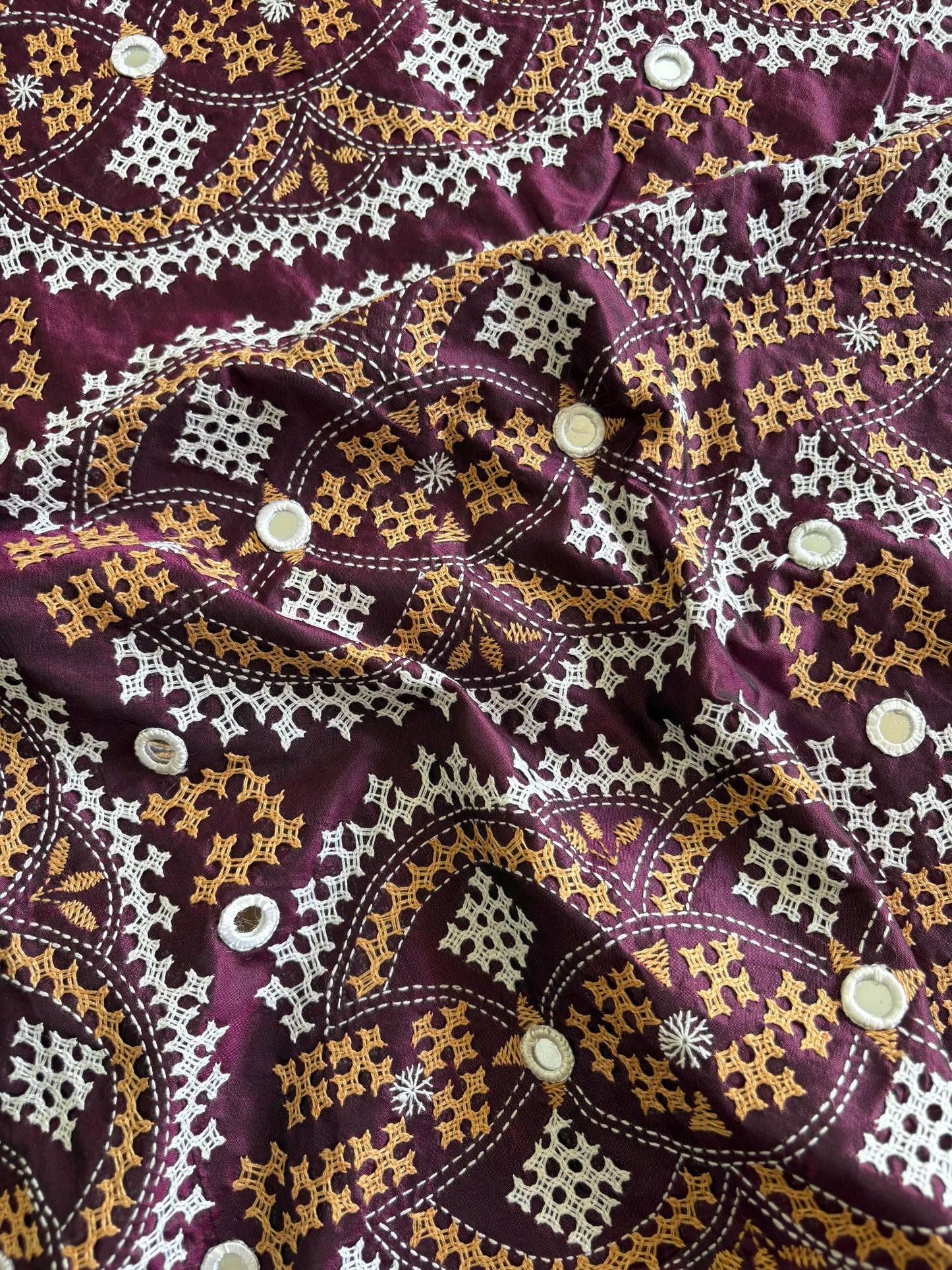 Mirror work Gujrati Stitch/Kutch Hand Embroidered Art Silk Saree