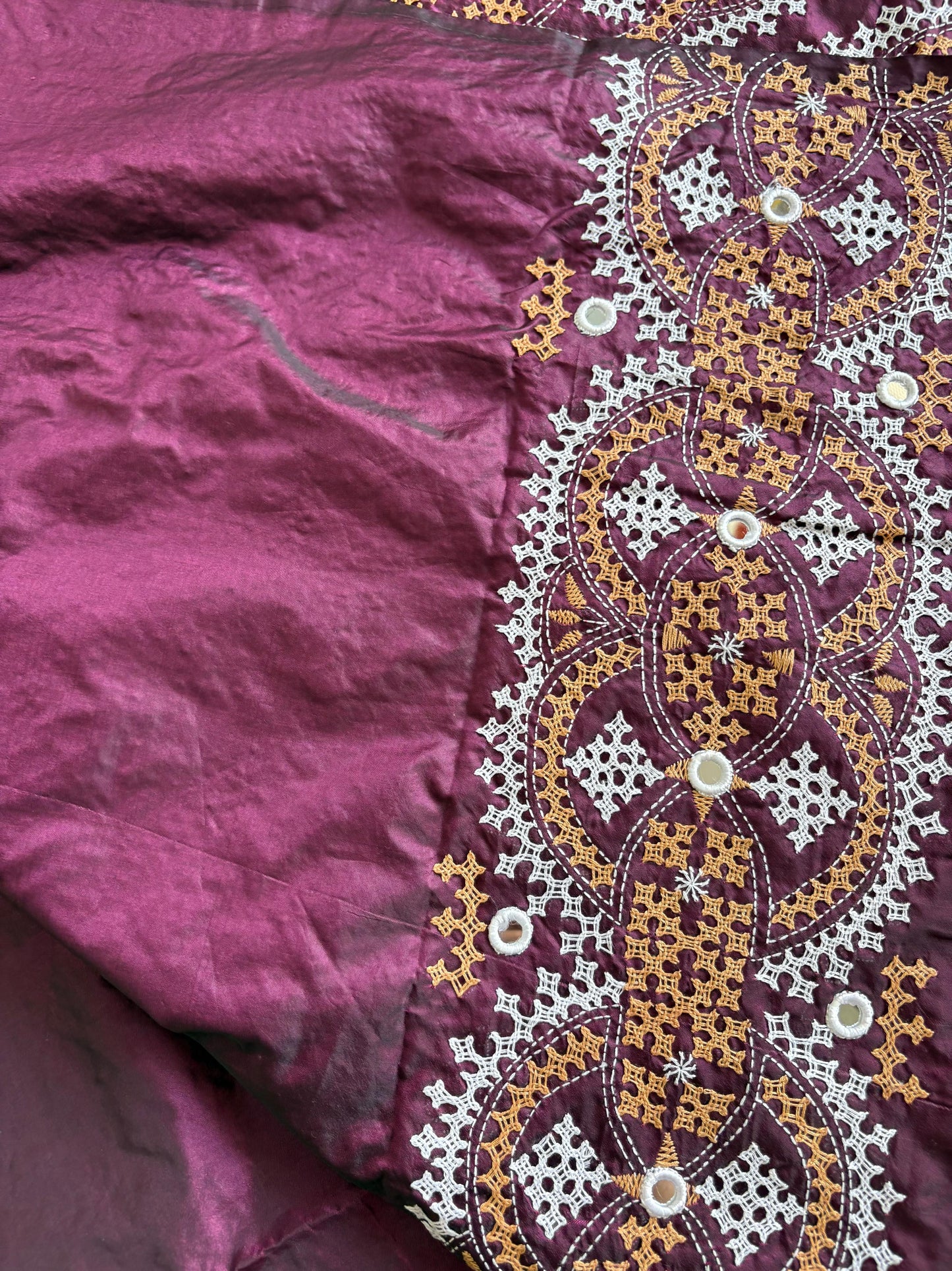 Mirror work Gujrati Stitch/Kutch Hand Embroidered Art Silk Saree