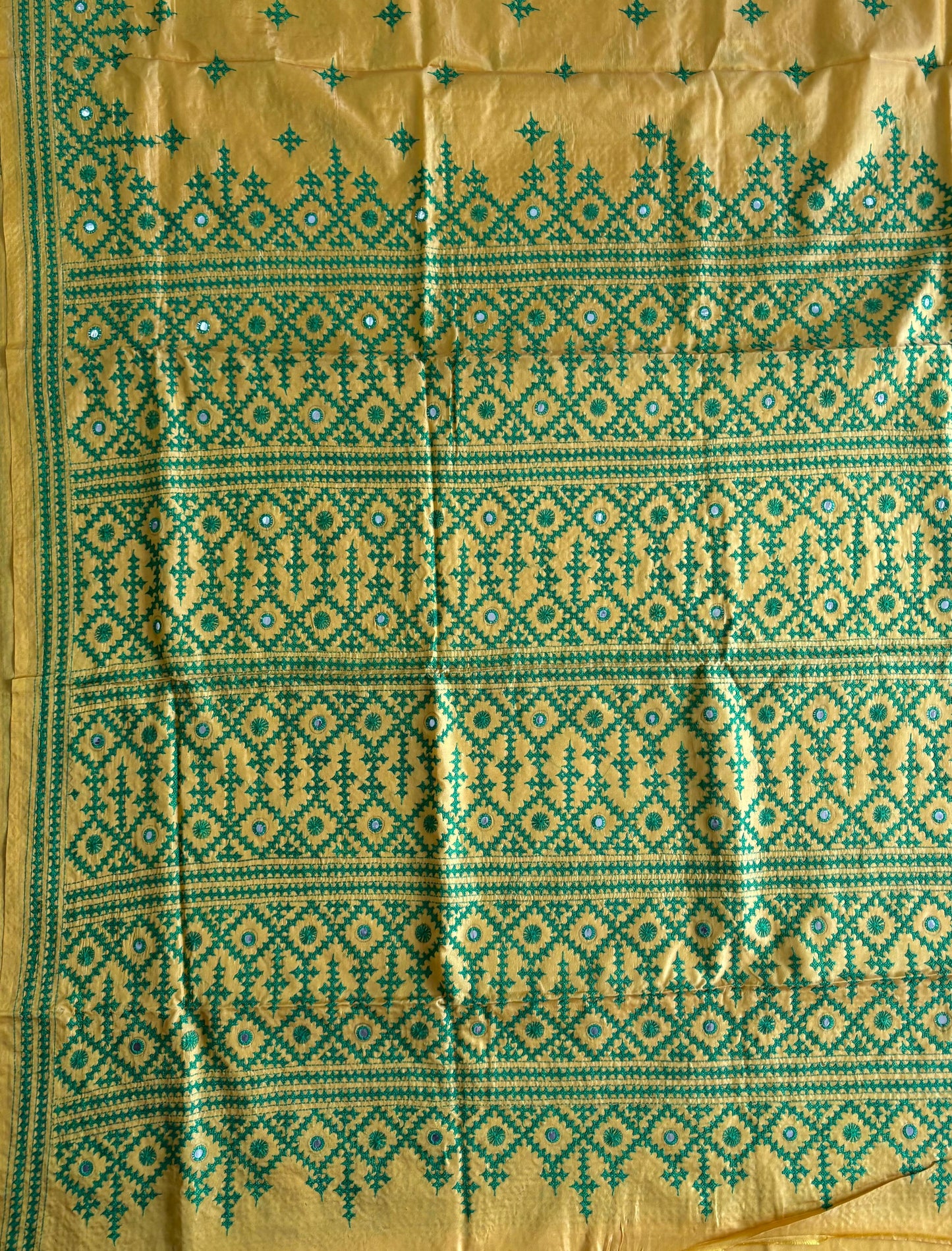 Gujrati Stitch/Kutch Hand Embroidered Art Silk Saree