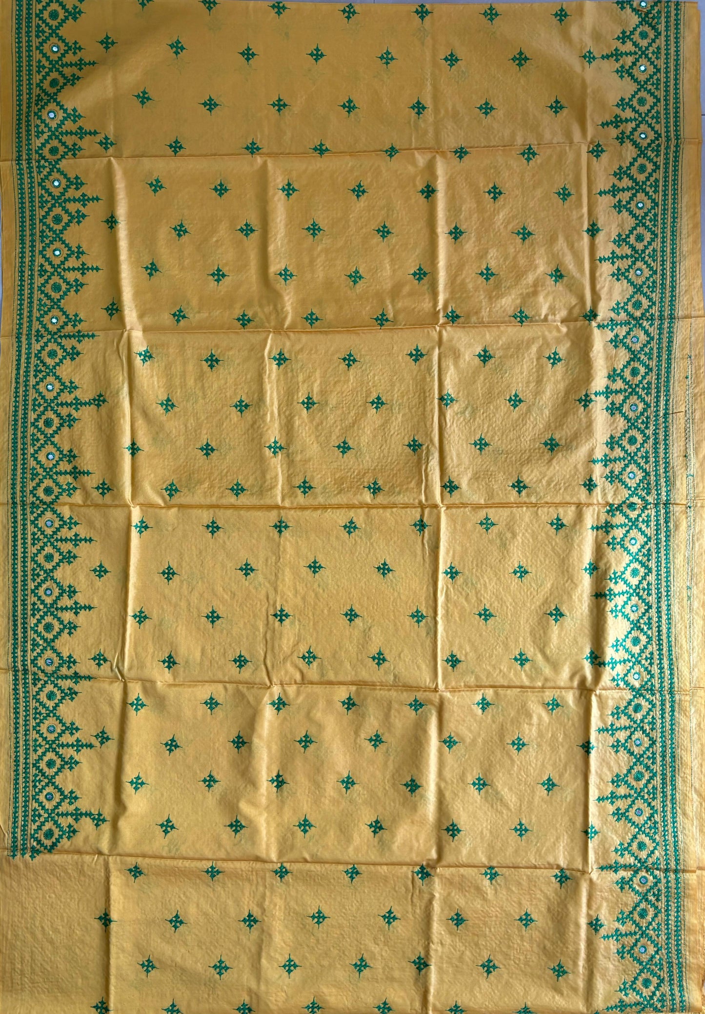 Gujrati Stitch/Kutch Hand Embroidered Art Silk Saree