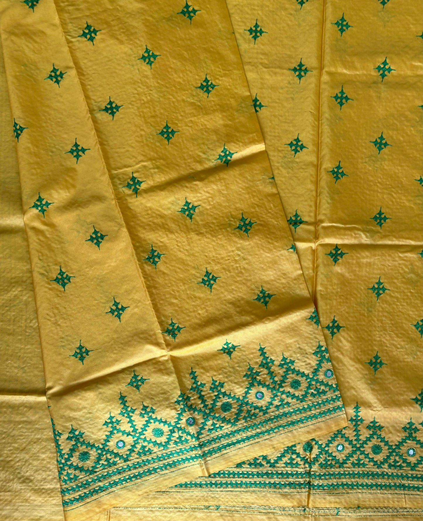 Gujrati Stitch/Kutch Hand Embroidered Art Silk Saree