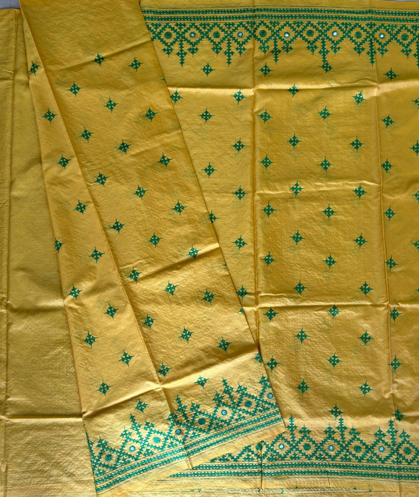Gujrati Stitch/Kutch Hand Embroidered Art Silk Saree