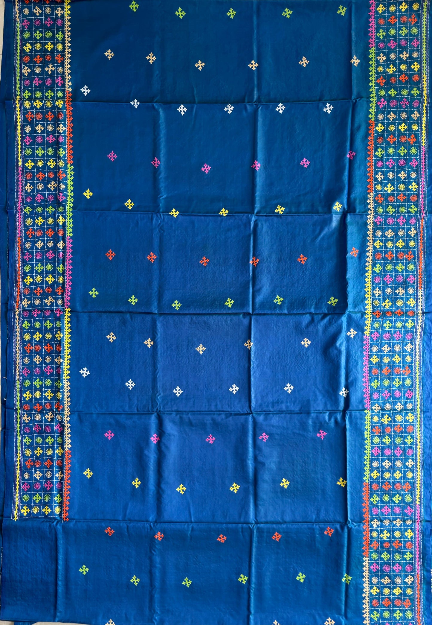 Gujrati Stitch/Kutch Hand Embroidered Art Silk Saree