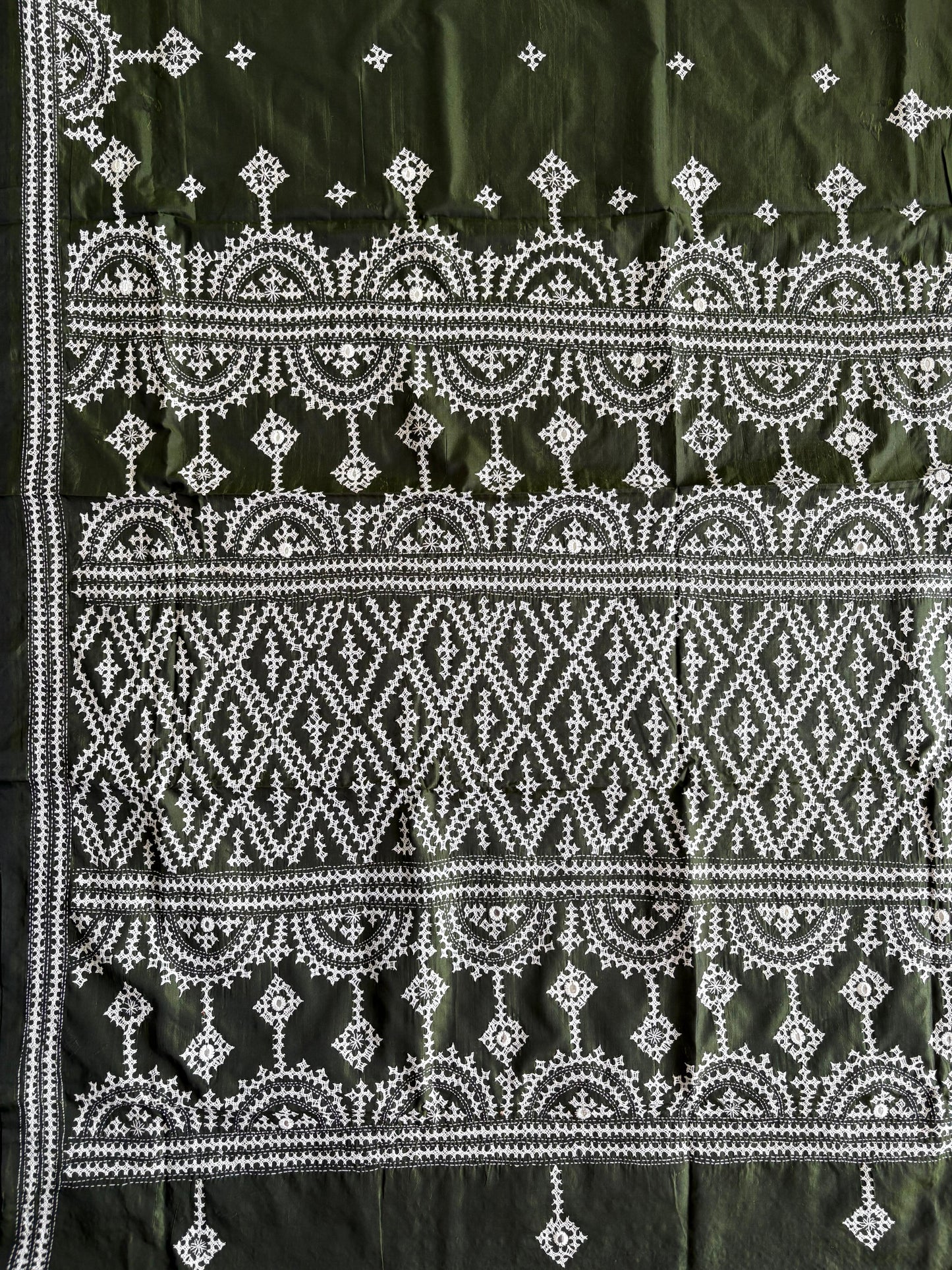 Gujrati Stitch/Kutch Hand Embroidered Art Silk Saree