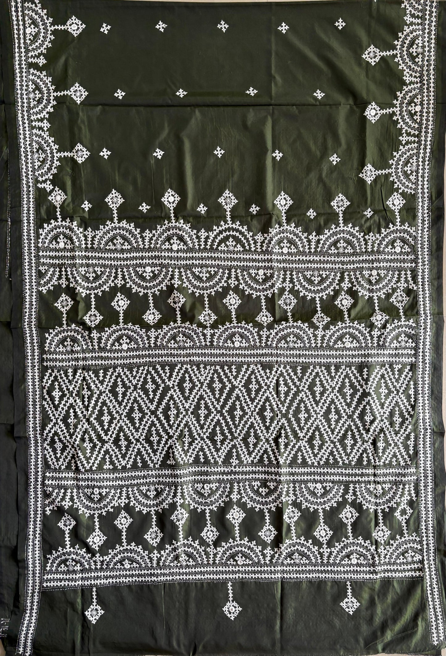 Gujrati Stitch/Kutch Hand Embroidered Art Silk Saree