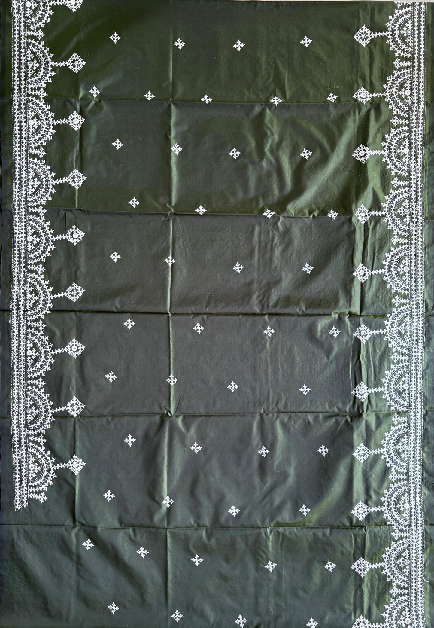 Gujrati Stitch/Kutch Hand Embroidered Art Silk Saree