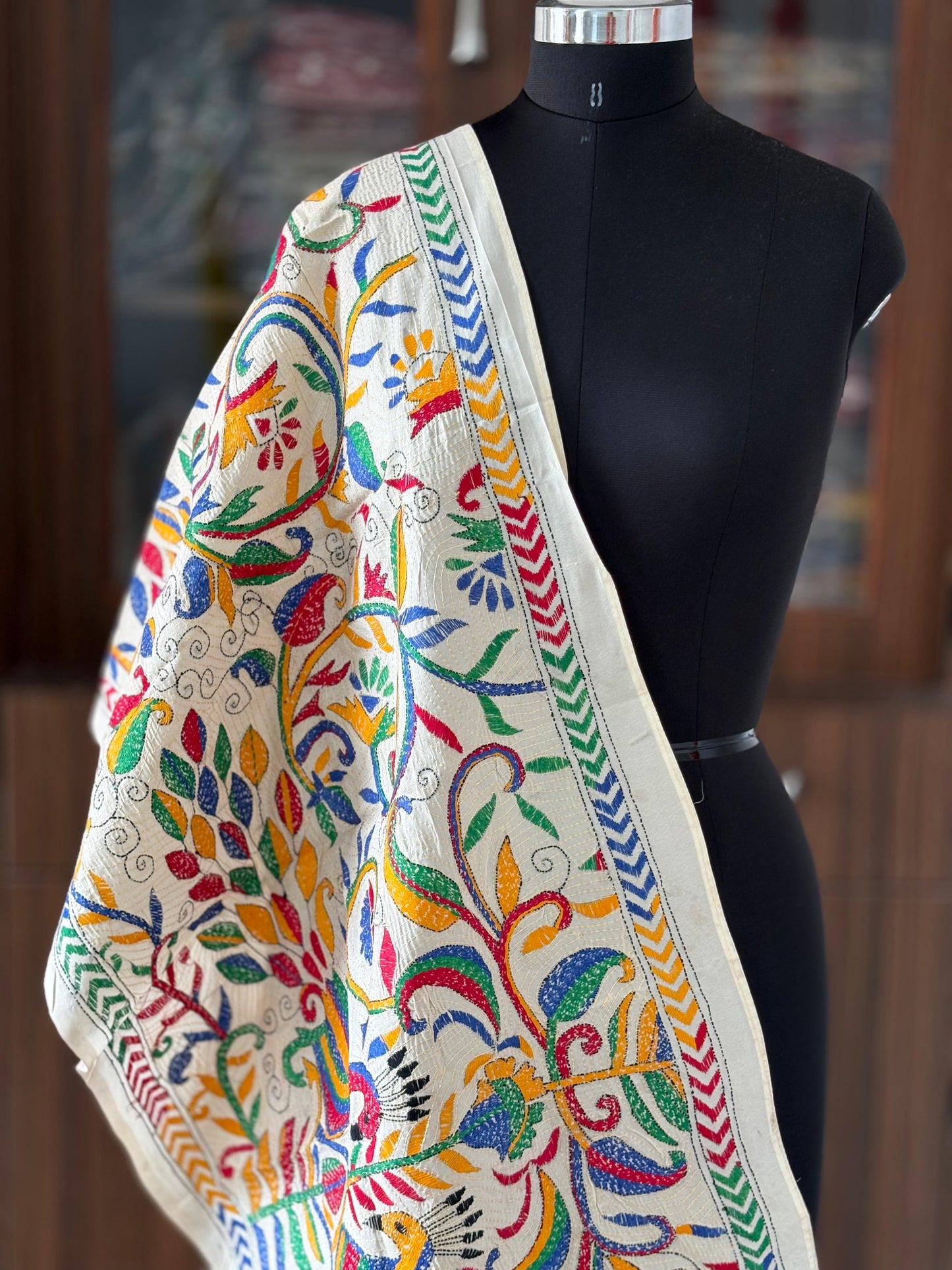 Nakshi Kantha Semi Tusshar silk Stole