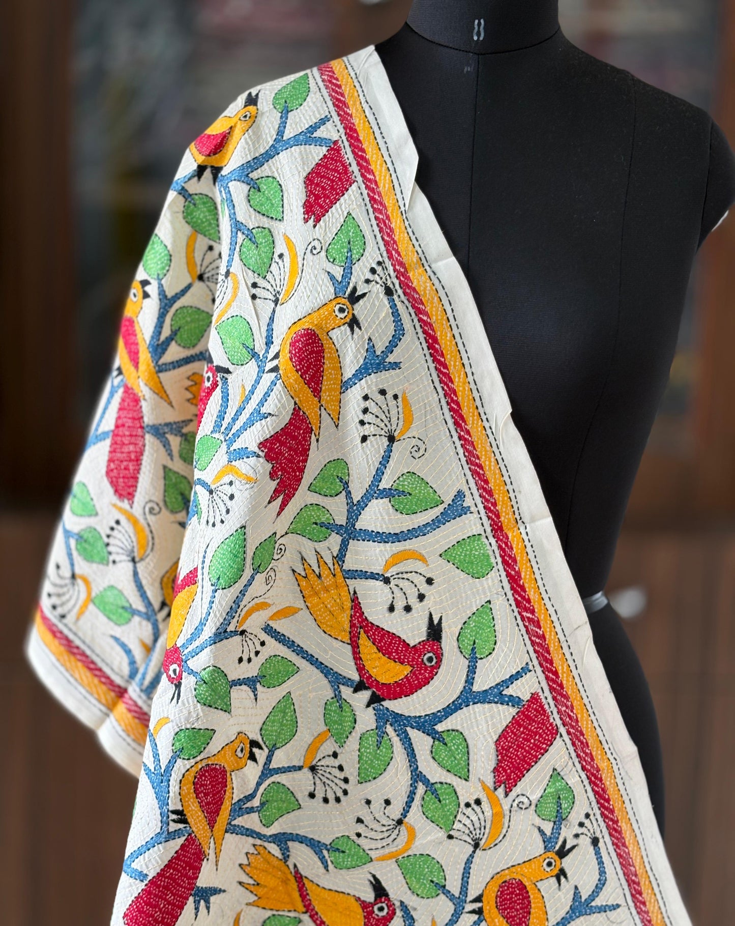 Nakshi Kantha Semi Tusshar silk Stole
