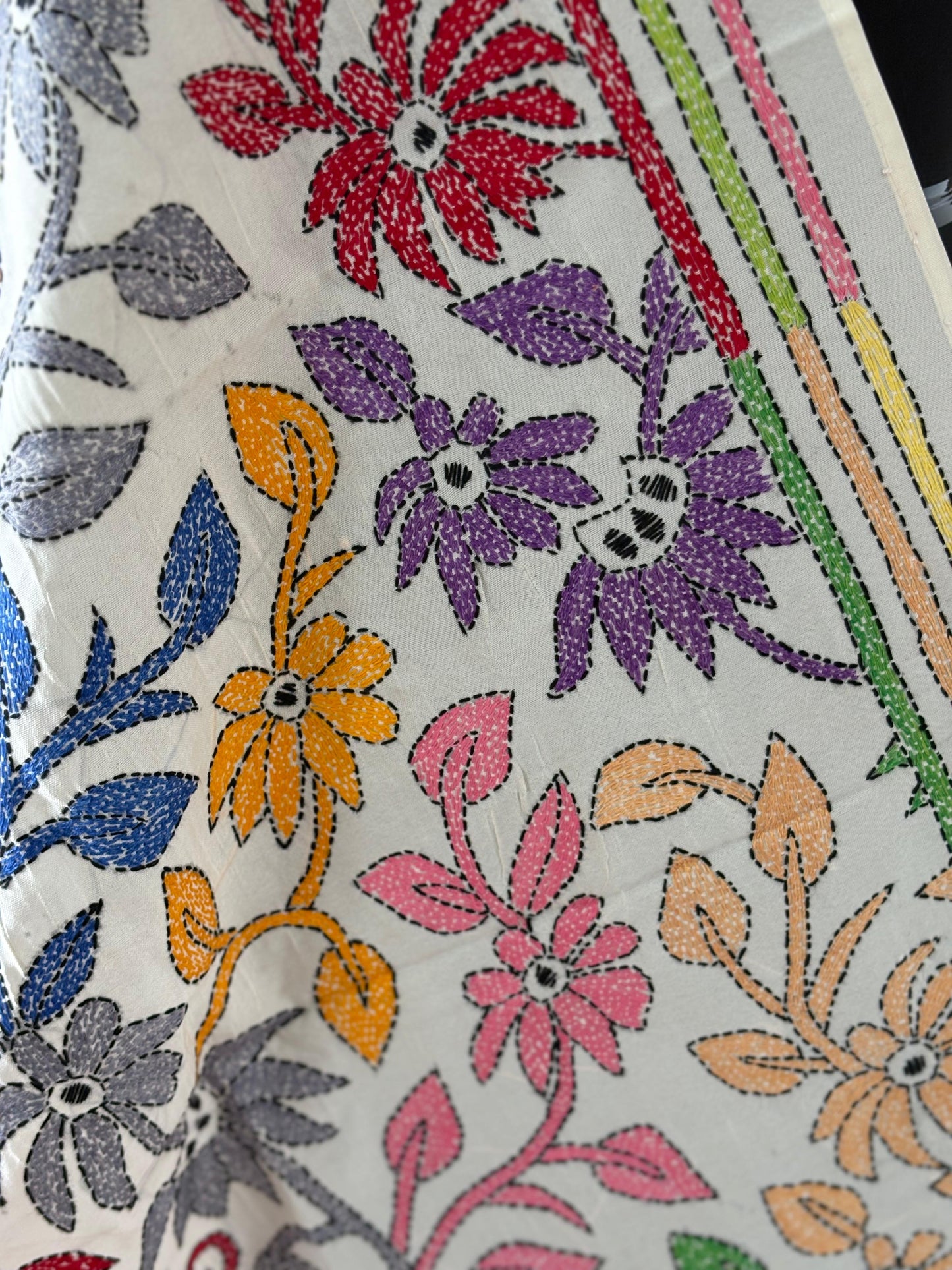 Nakshi Kantha Semi Tusshar silk Stole