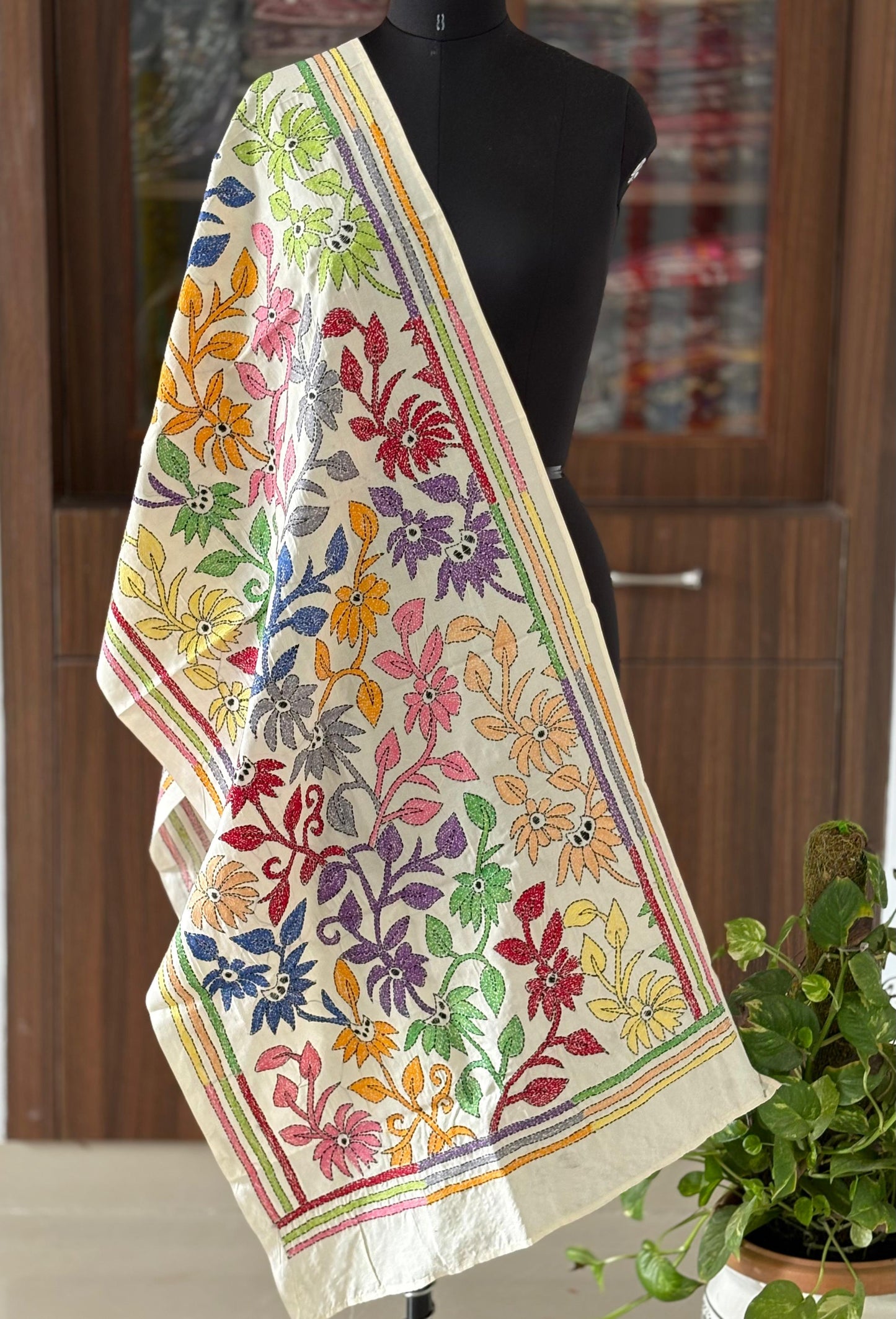 Nakshi Kantha Semi Tusshar silk Stole