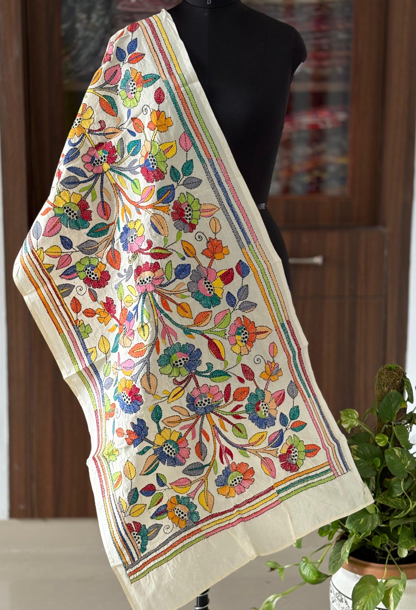 Nakshi Kantha Semi Tusshar silk Stole
