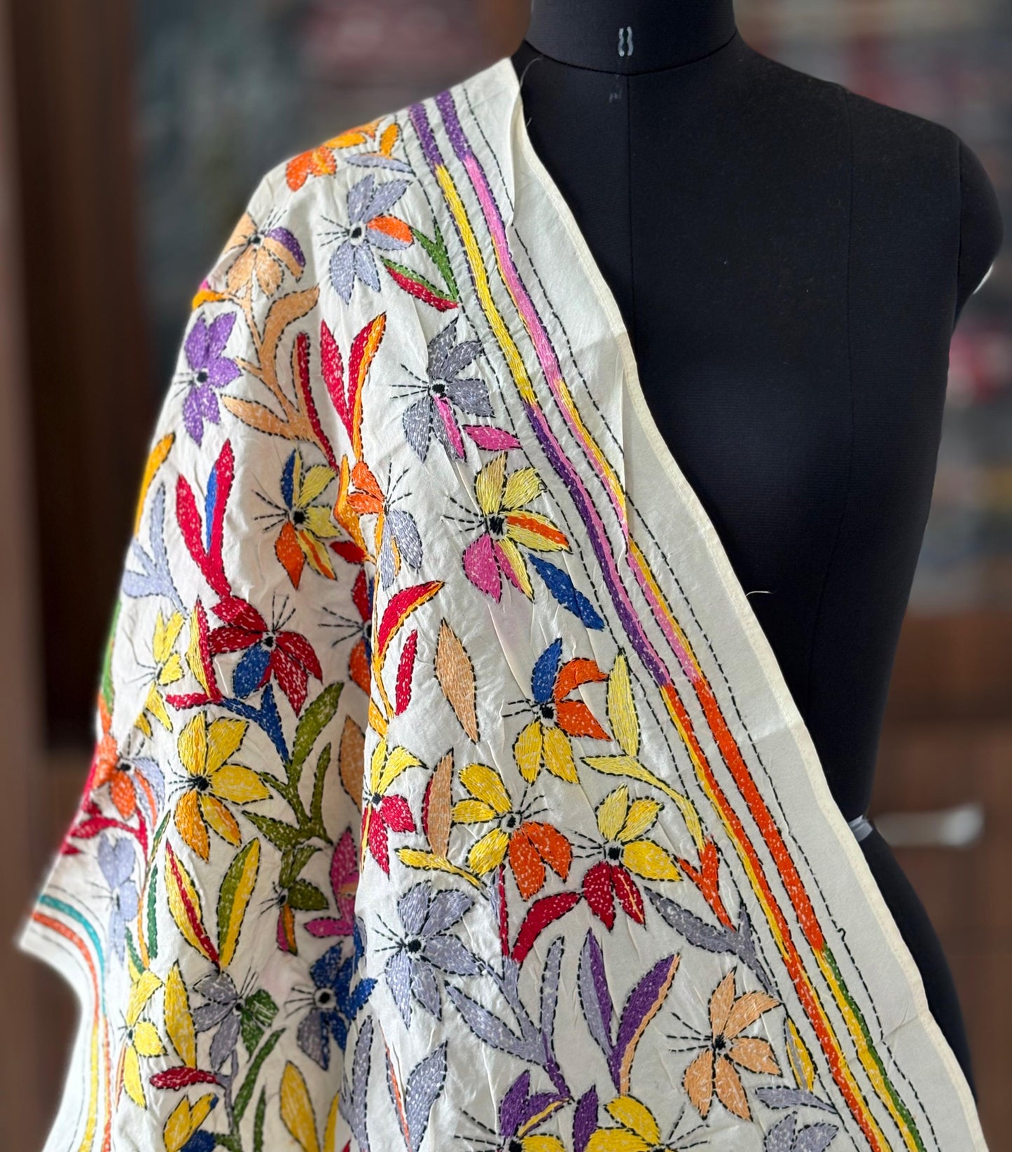 Nakshi Kantha Semi Tusshar silk Stole