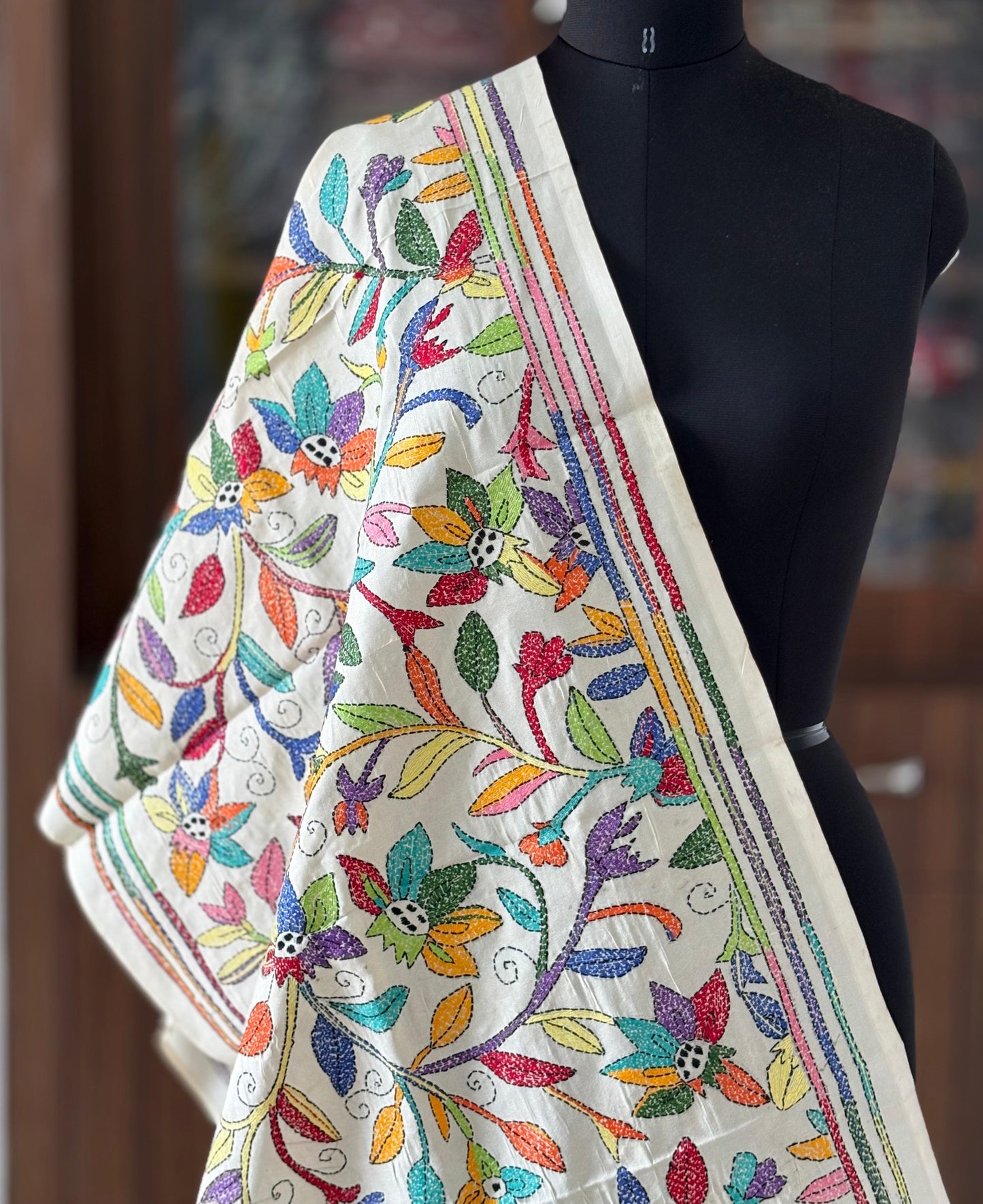Nakshi Kantha Semi Tusshar silk Stole
