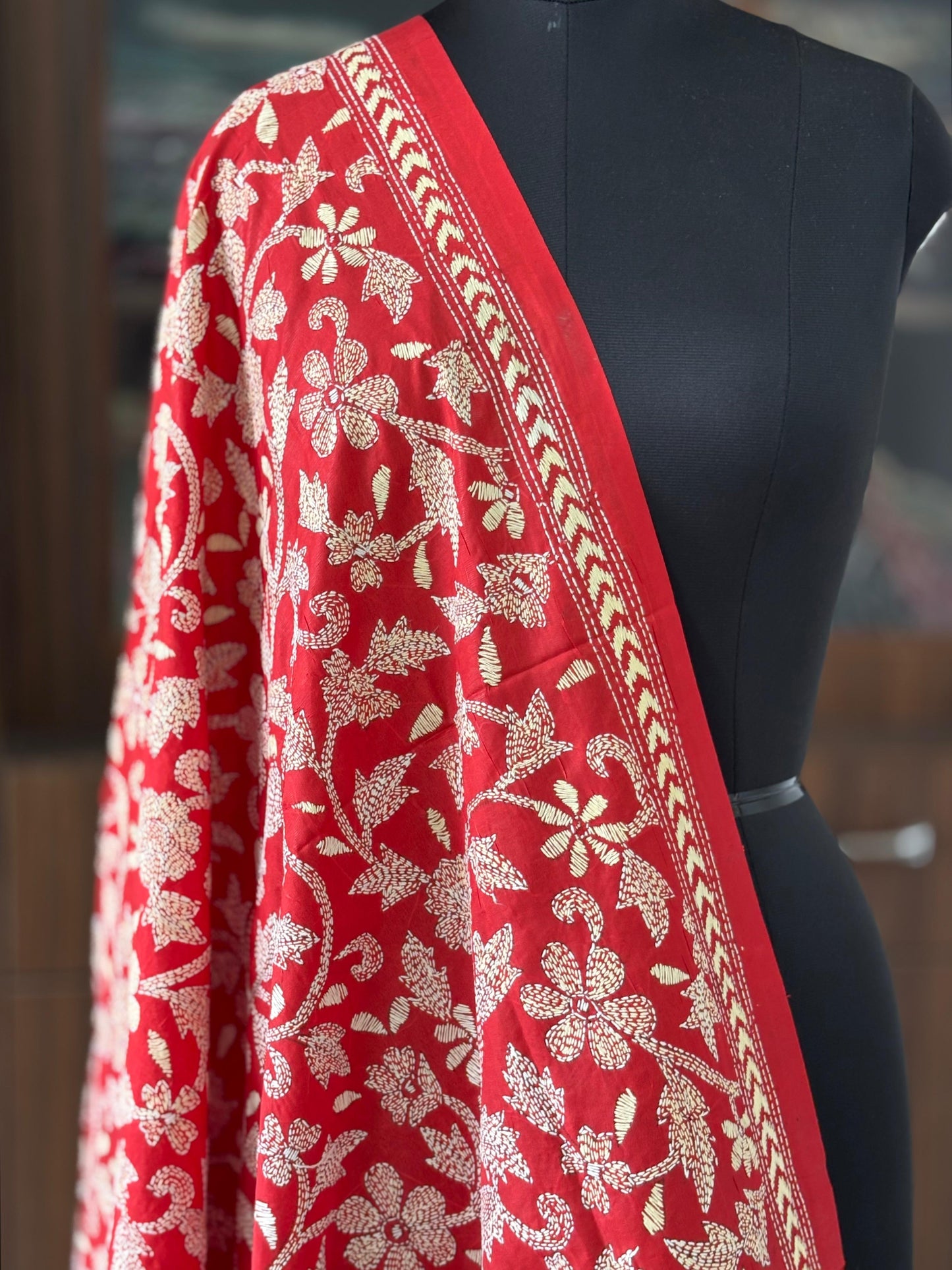 Kantha Stitch Hand Embroidary Full Work Blended Banglore Silk Dupatta 44″