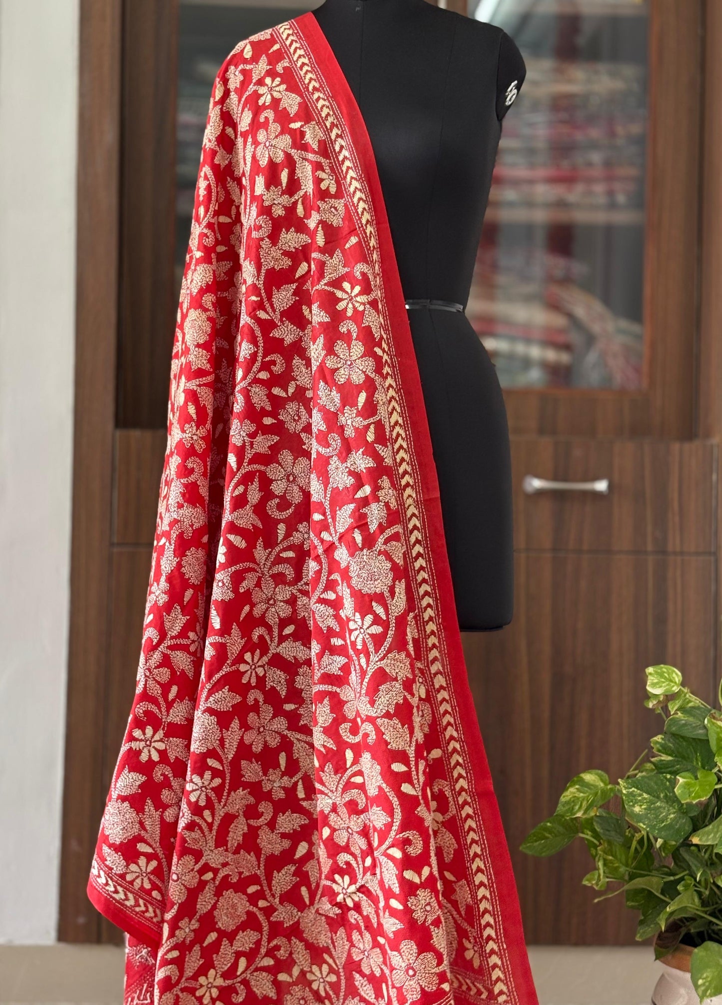 Kantha Stitch Hand Embroidary Full Work Blended Banglore Silk Dupatta 44″