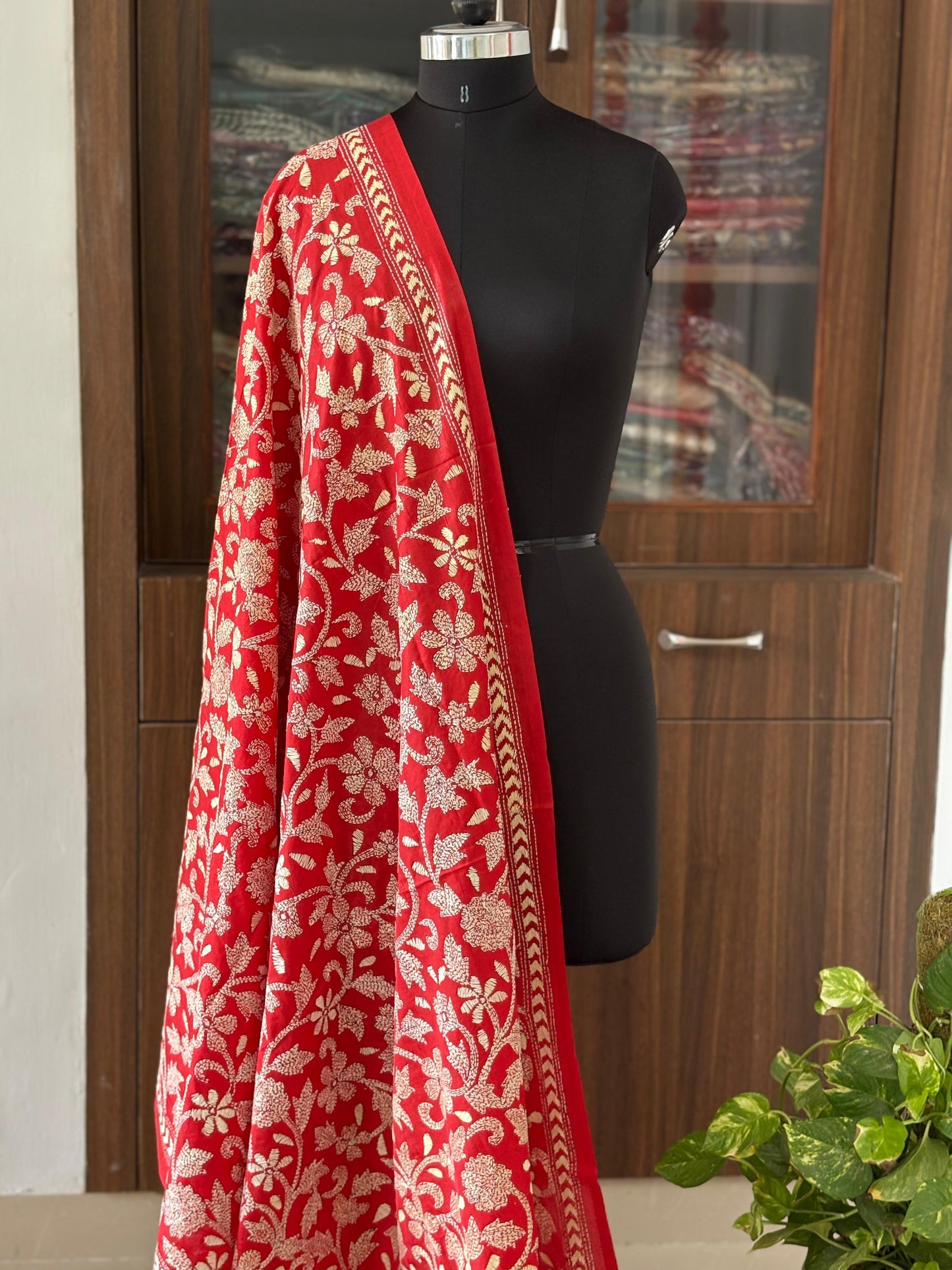 Kantha Stitch Hand Embroidary Full Work Blended Banglore Silk Dupatta 44″