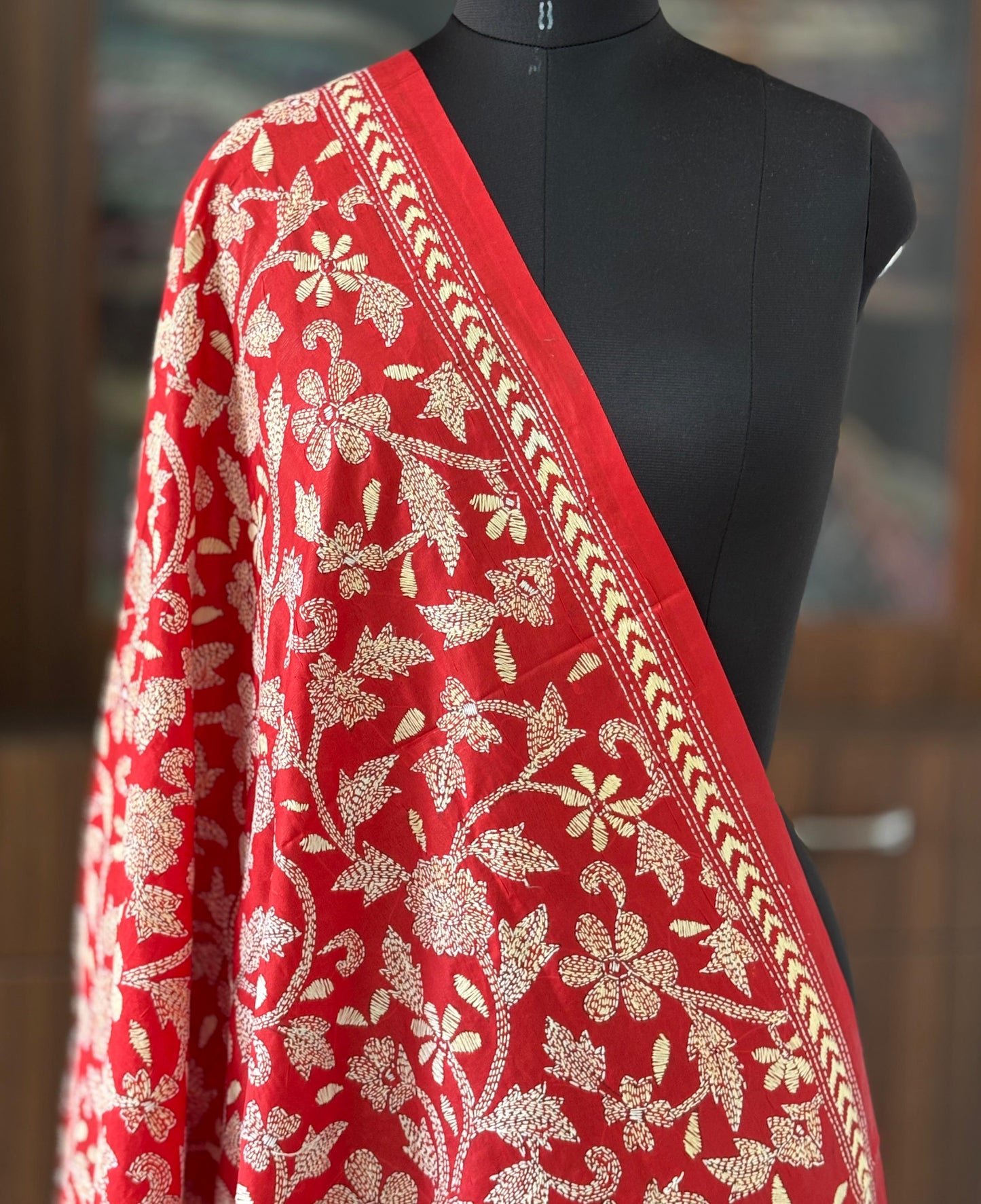 Kantha Stitch Hand Embroidary Full Work Blended Banglore Silk Dupatta 44″