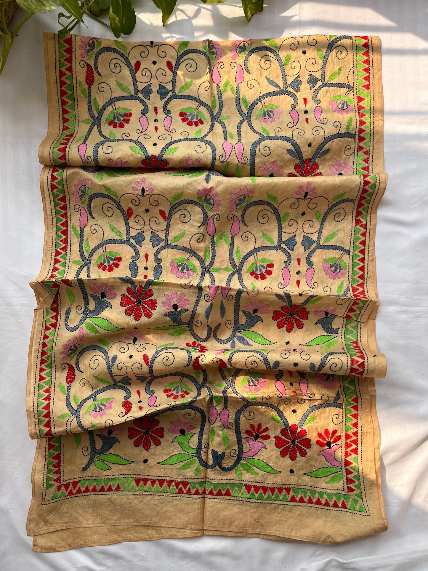 Kantha Pure Silk Stole 22″