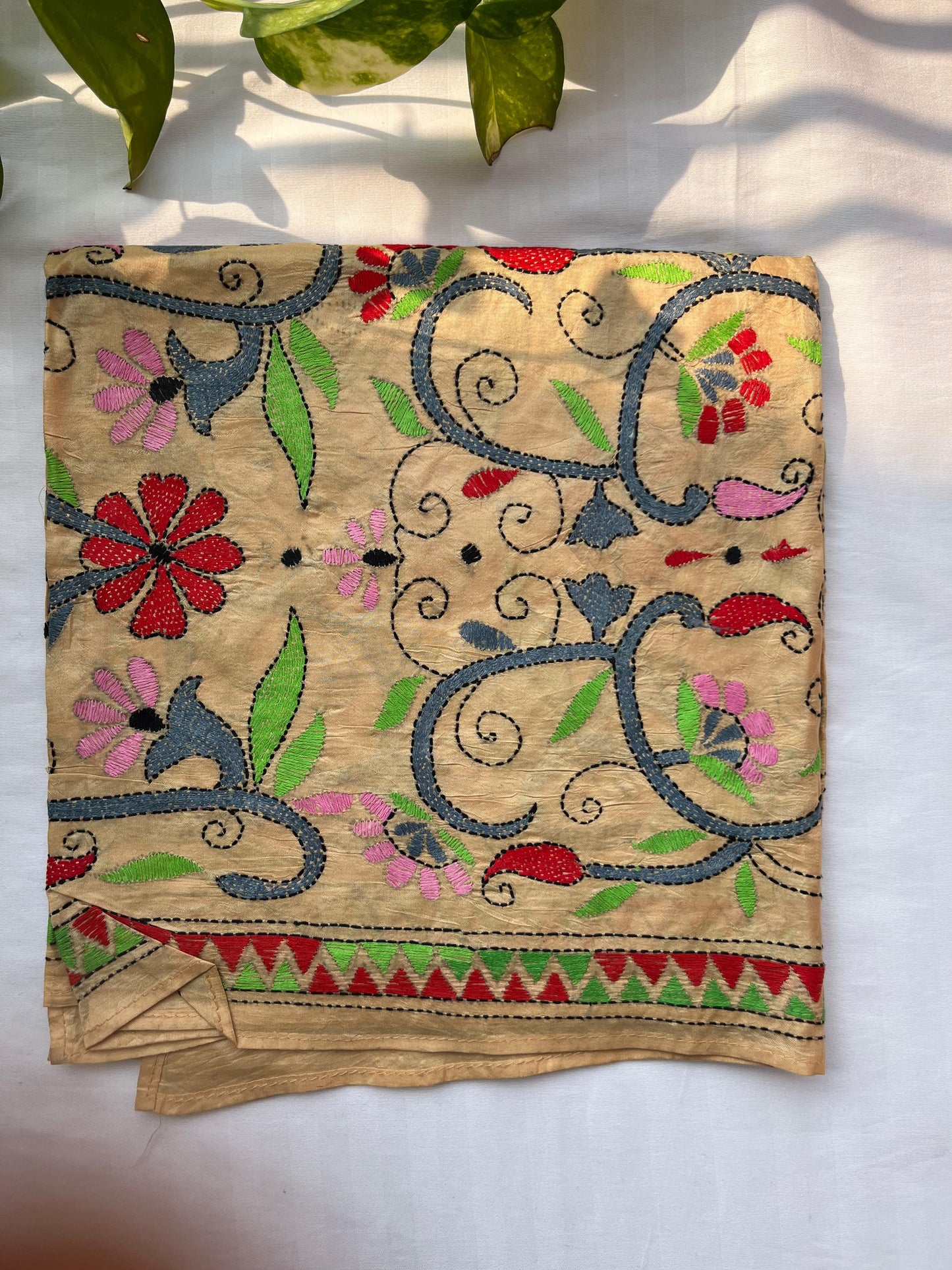 Kantha Pure Silk Stole 22″