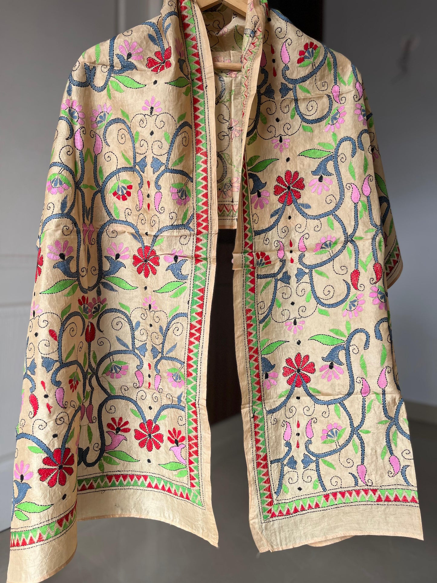 Kantha Pure Silk Stole 22″