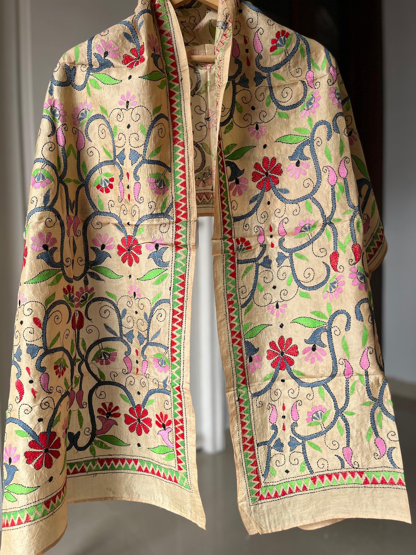 Kantha Pure Silk Stole 22″