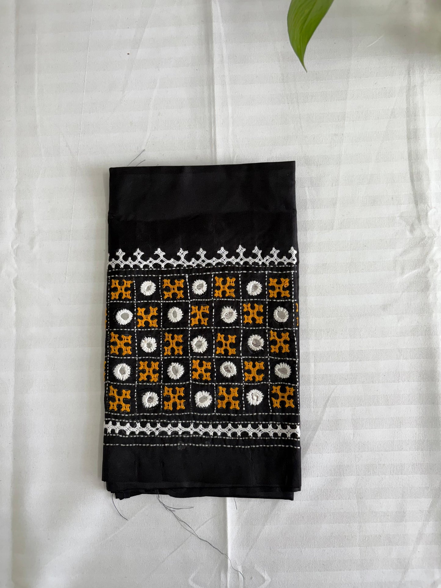 Black Gujrati work blouse pieces in art silk 1 mtr
