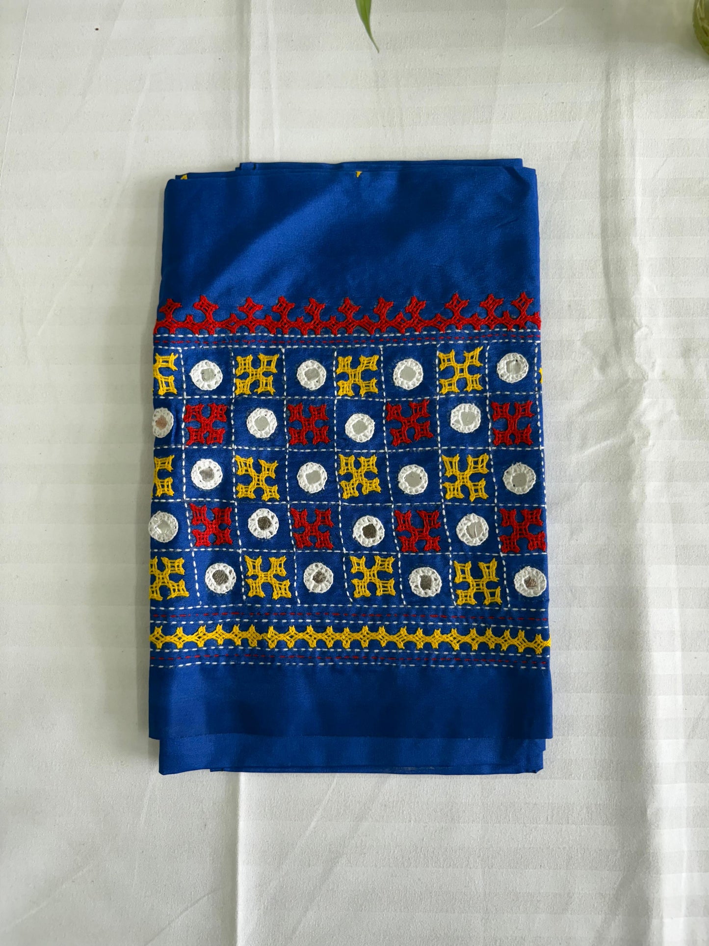 Blue Gujrati work blouse pieces in art silk 1 mtr