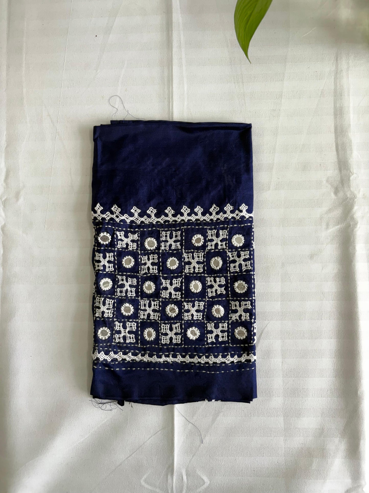 Navy Blue Gujrati work blouse pieces in art silk 1 mtr