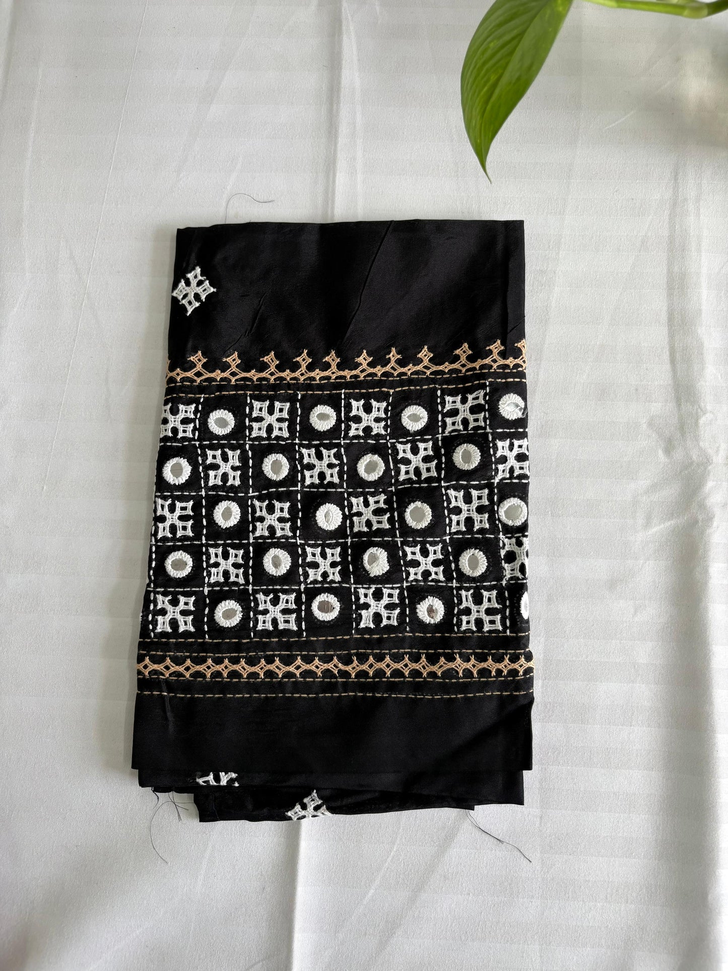 Black Gujrati work blouse pieces in art silk 1 mtr