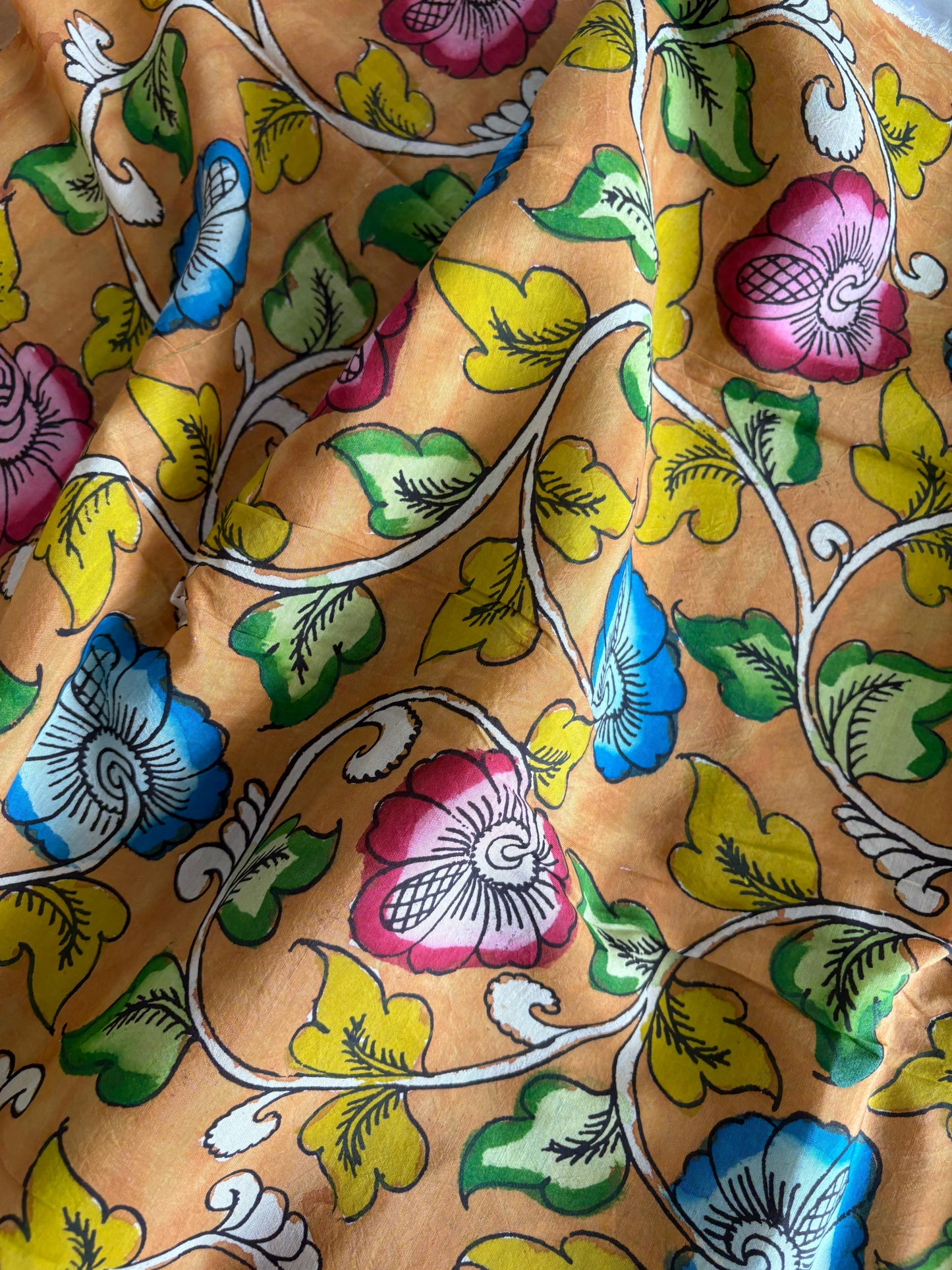 Pen Kalamkari hand painted Banglore silk fabric
