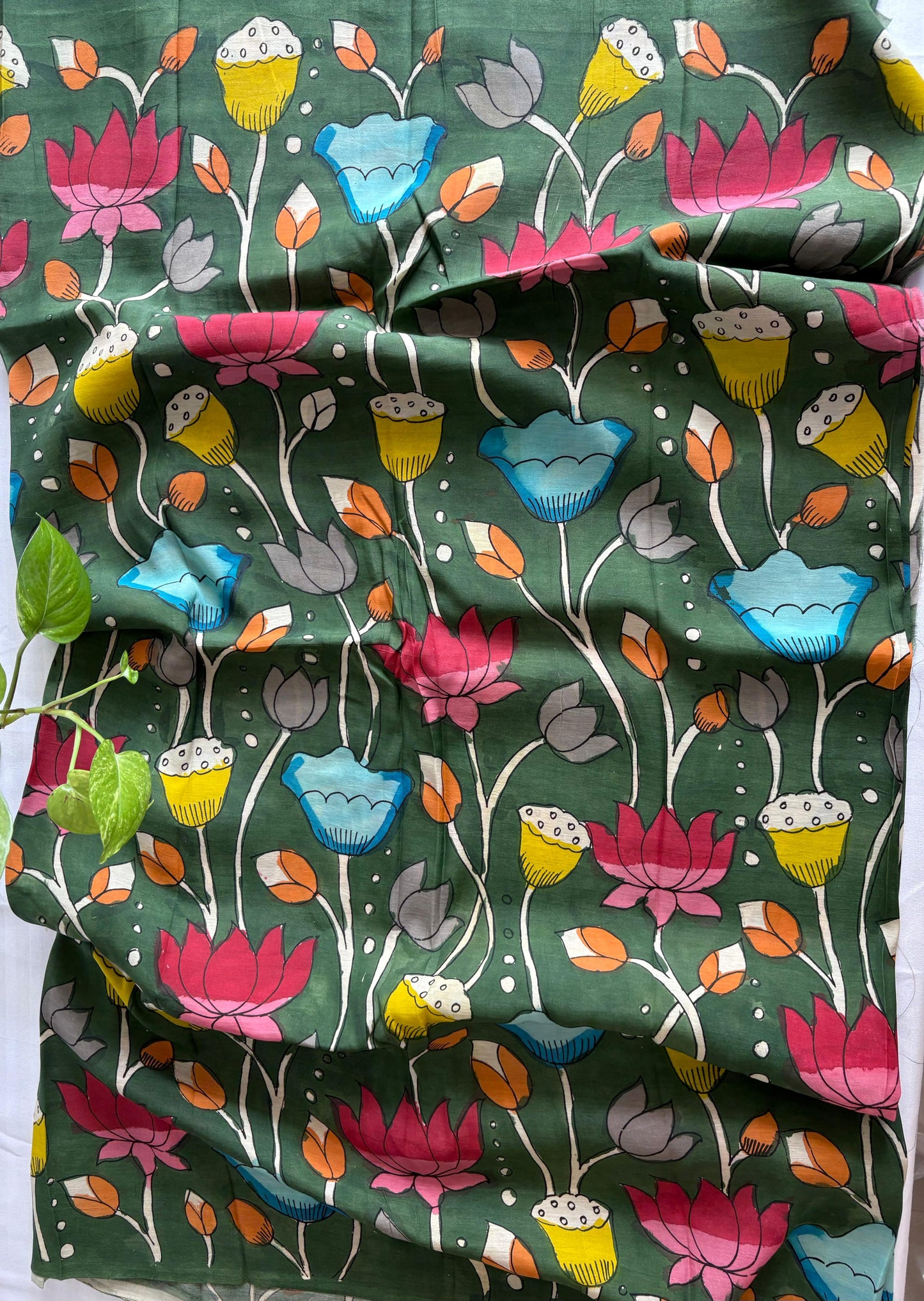 Pen Kalamkari hand painted Banglore silk fabric