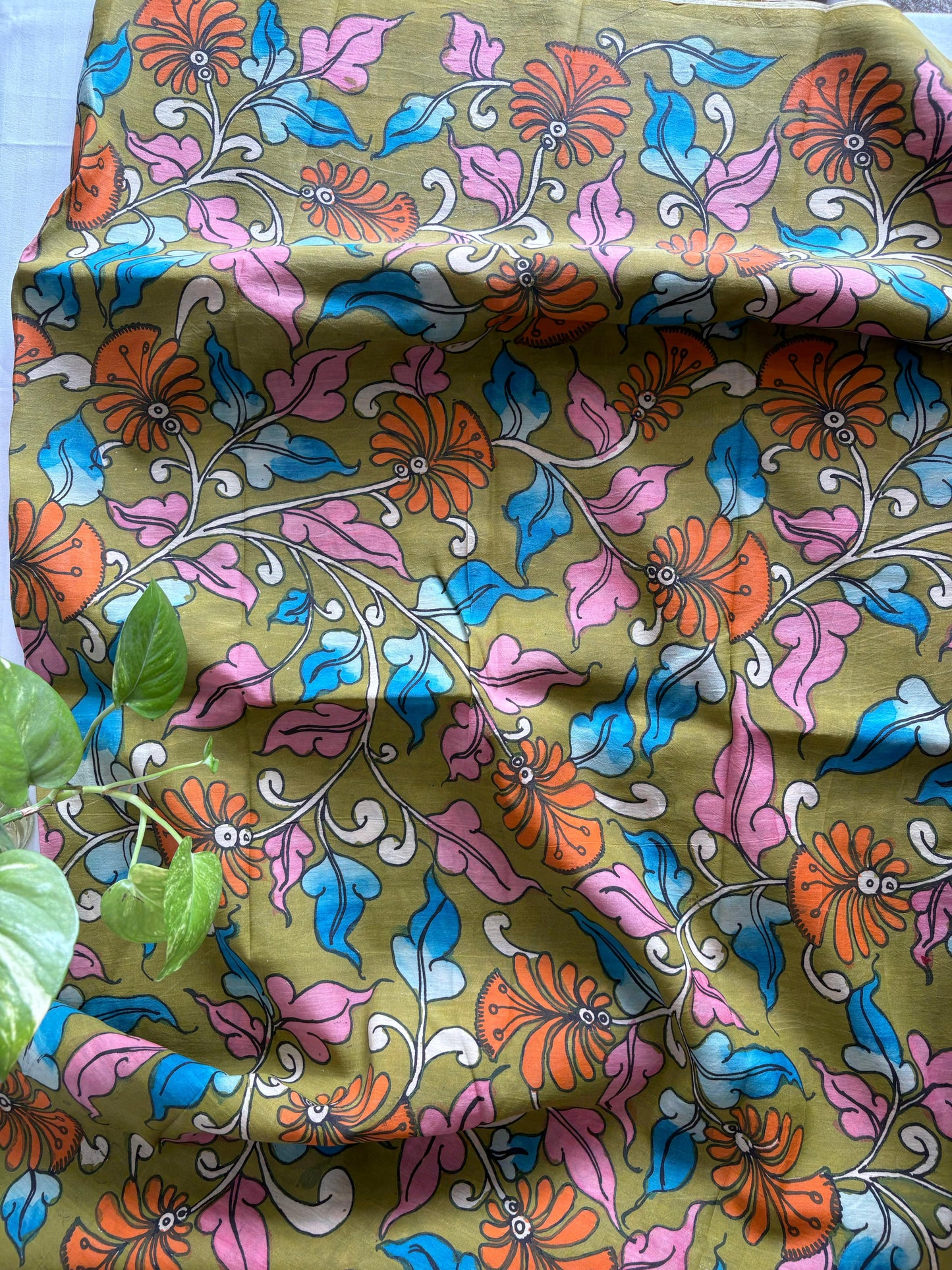 Pen Kalamkari hand painted Banglore silk fabric