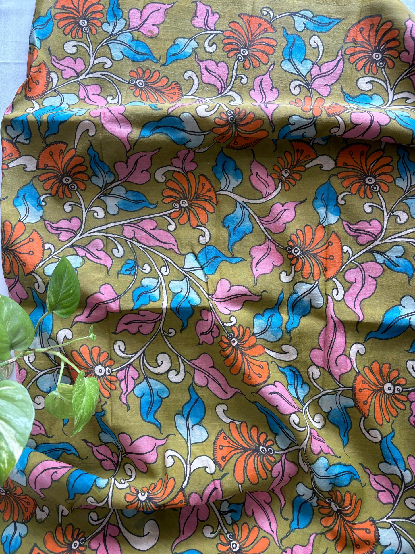 Pen Kalamkari hand painted Banglore silk fabric