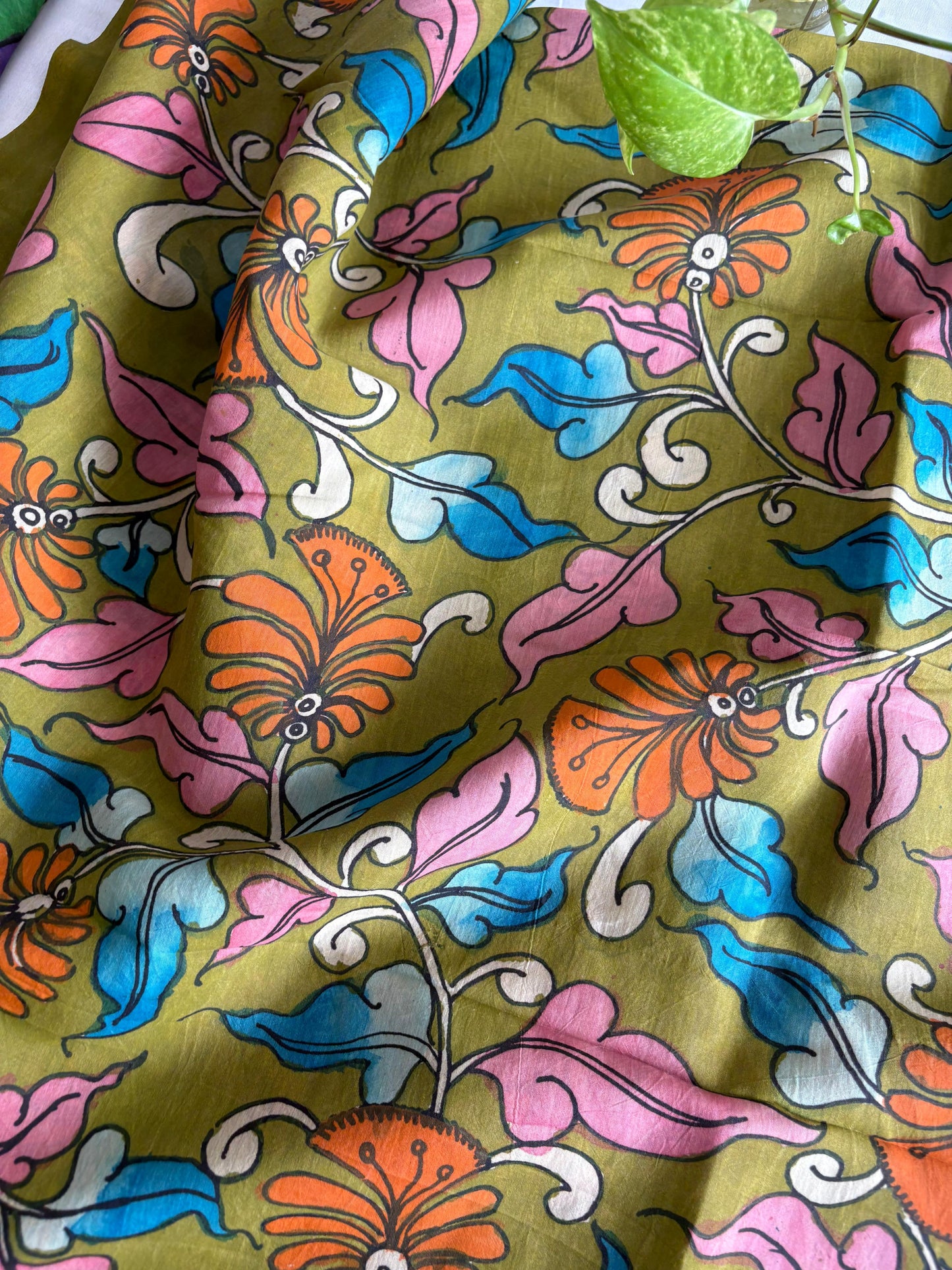 Pen Kalamkari hand painted Banglore silk fabric