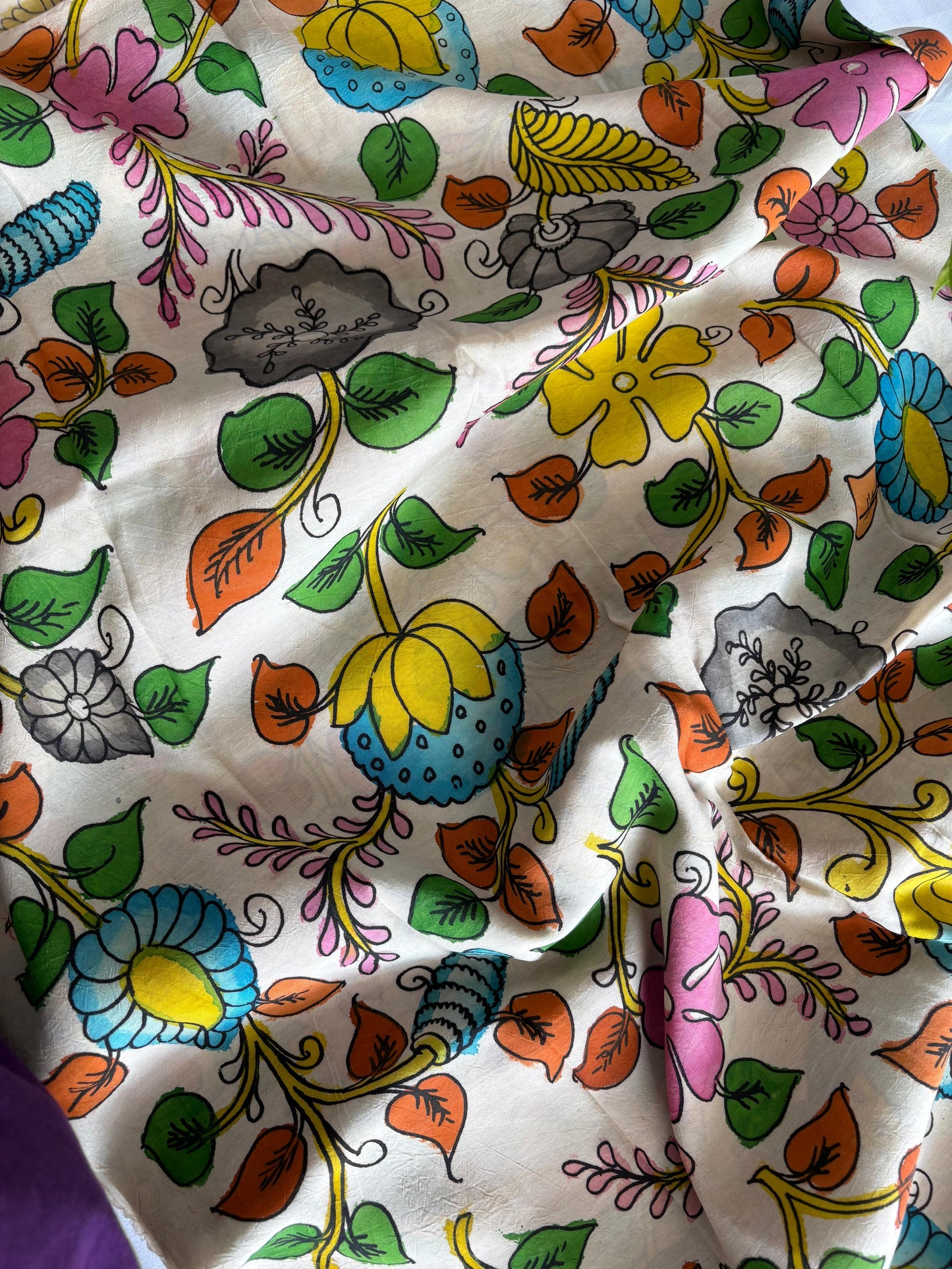 Pen Kalamkari hand painted Banglore silk fabric