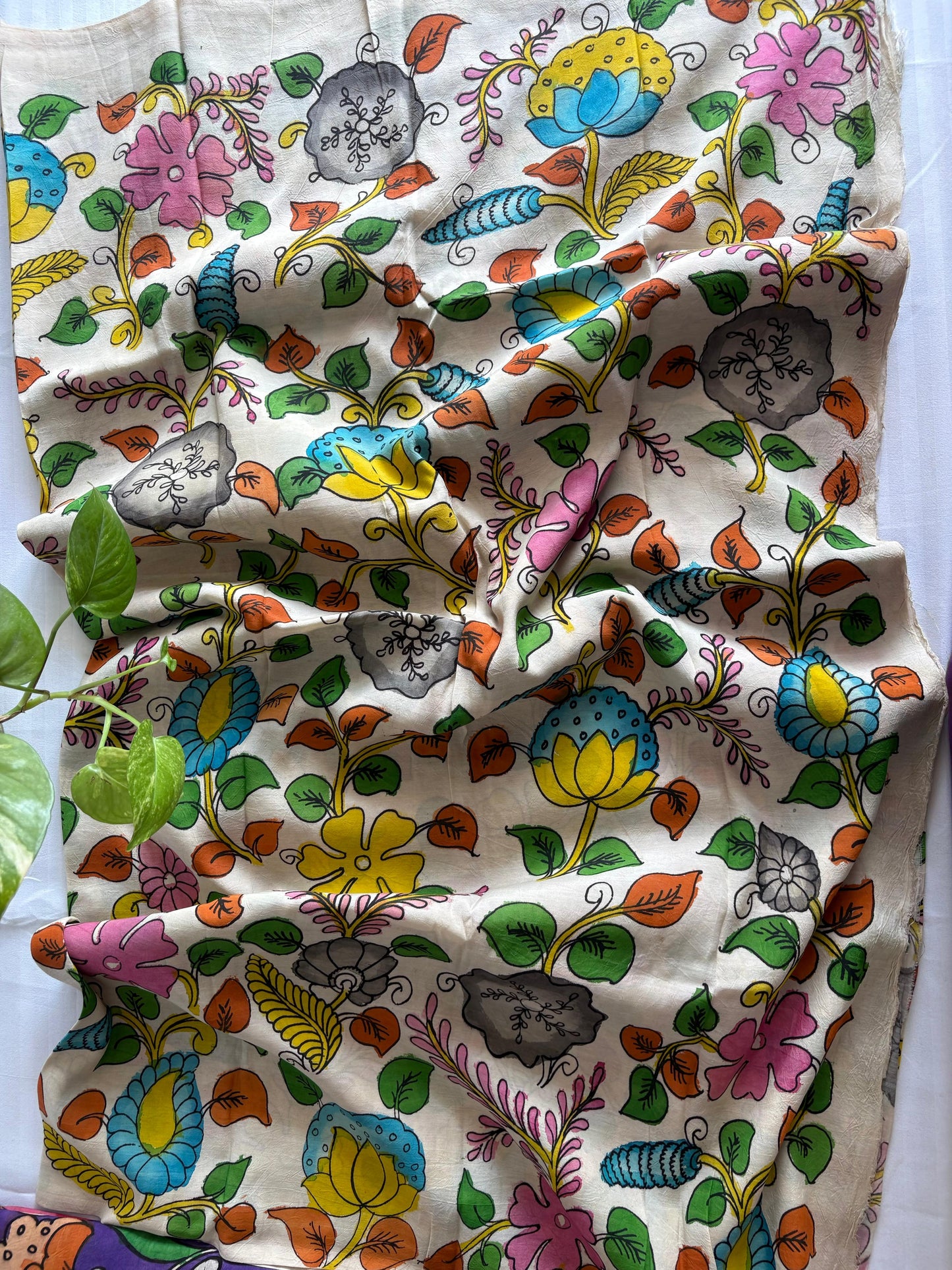 Pen Kalamkari hand painted Banglore silk fabric