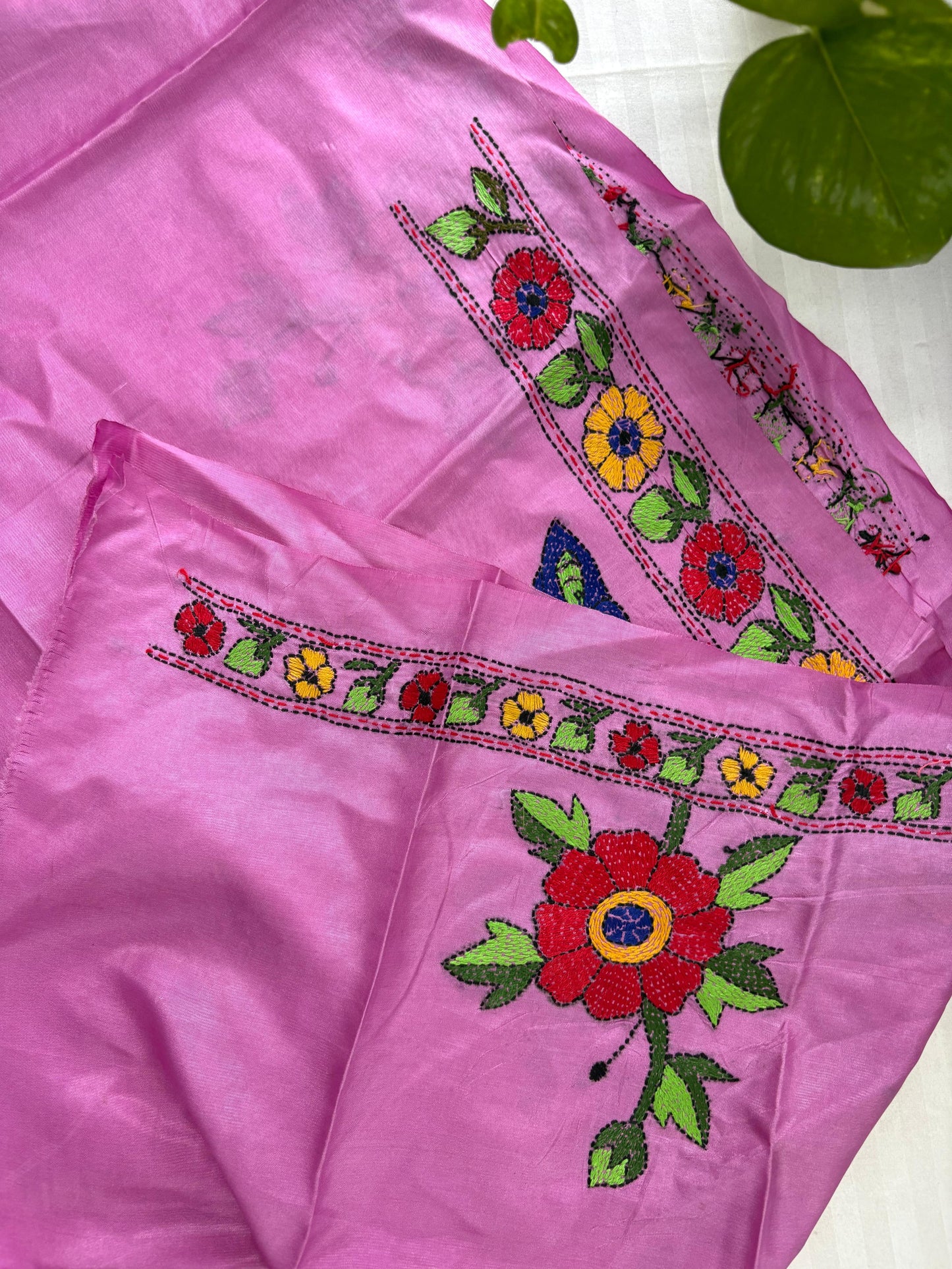 Kantha Stitch Art Silk Blouse Piece