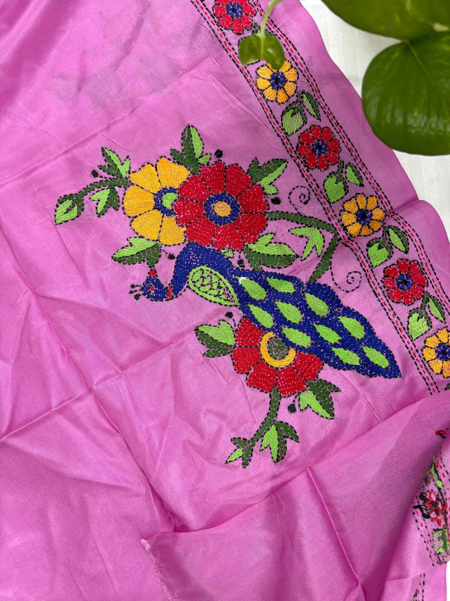Kantha Stitch Art Silk Blouse Piece