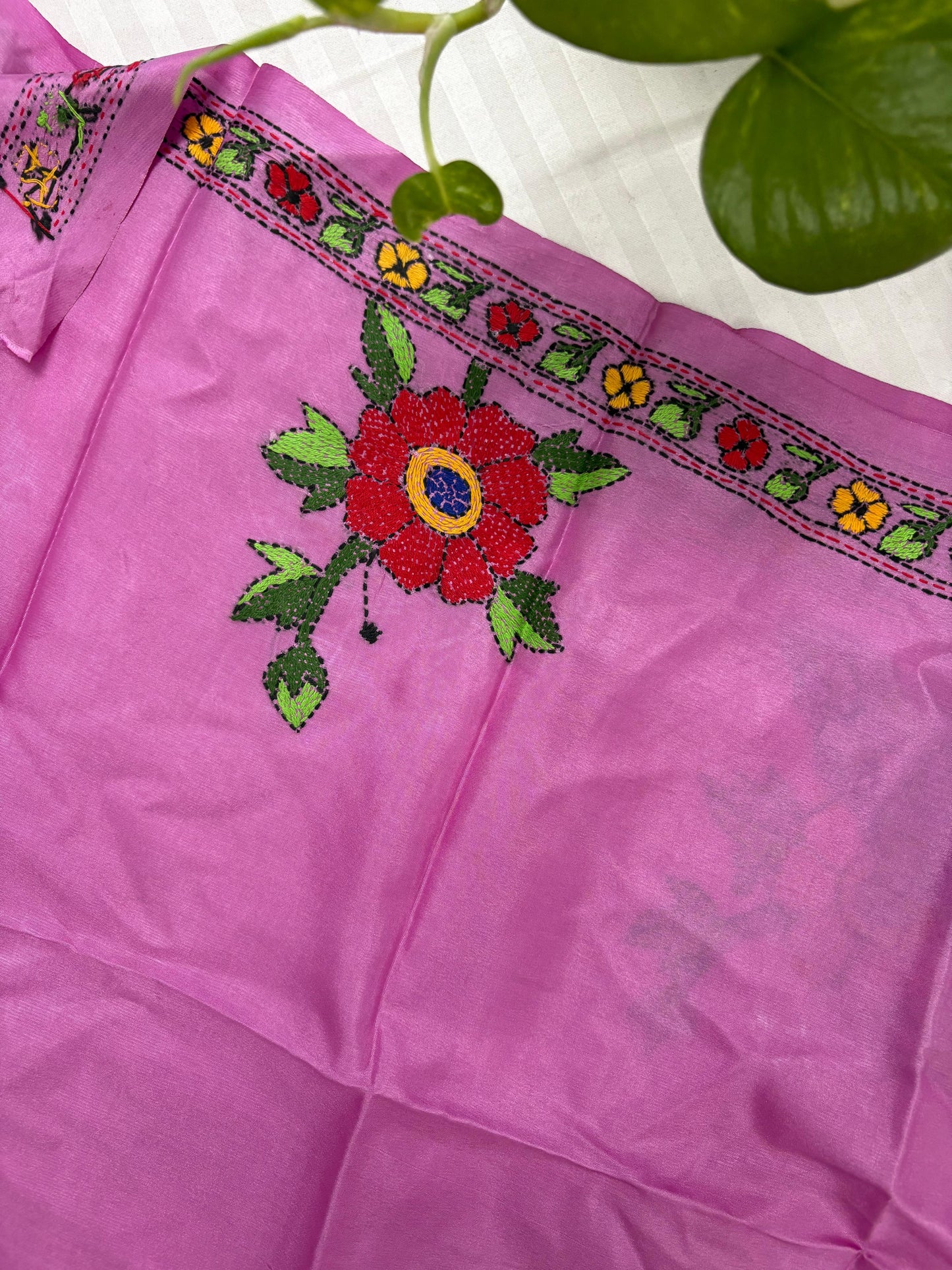 Kantha Stitch Art Silk Blouse Piece