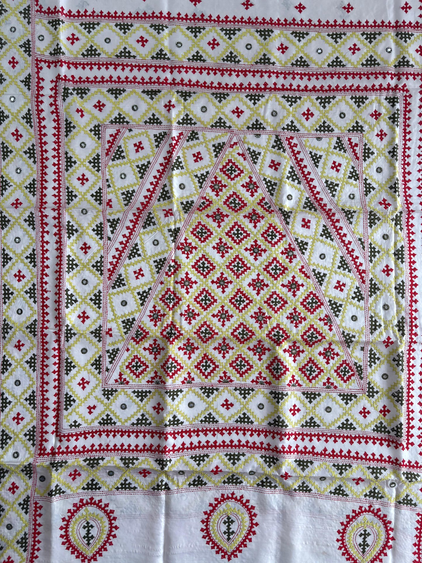 Gujrati Stitch/Kutch Hand Embroidered Art Silk Saree