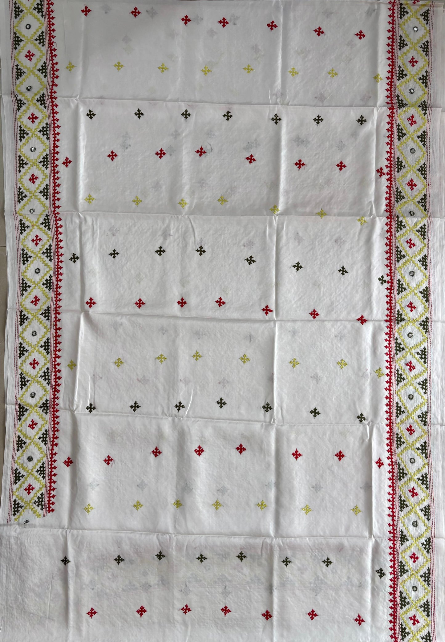 Gujrati Stitch/Kutch Hand Embroidered Art Silk Saree