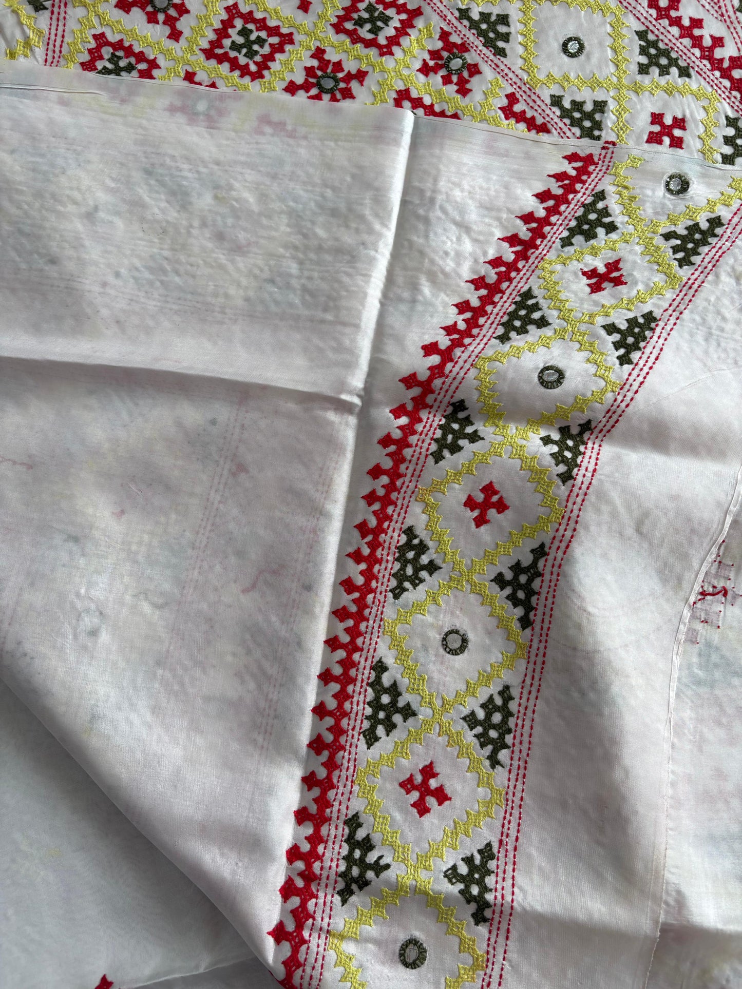 Gujrati Stitch/Kutch Hand Embroidered Art Silk Saree