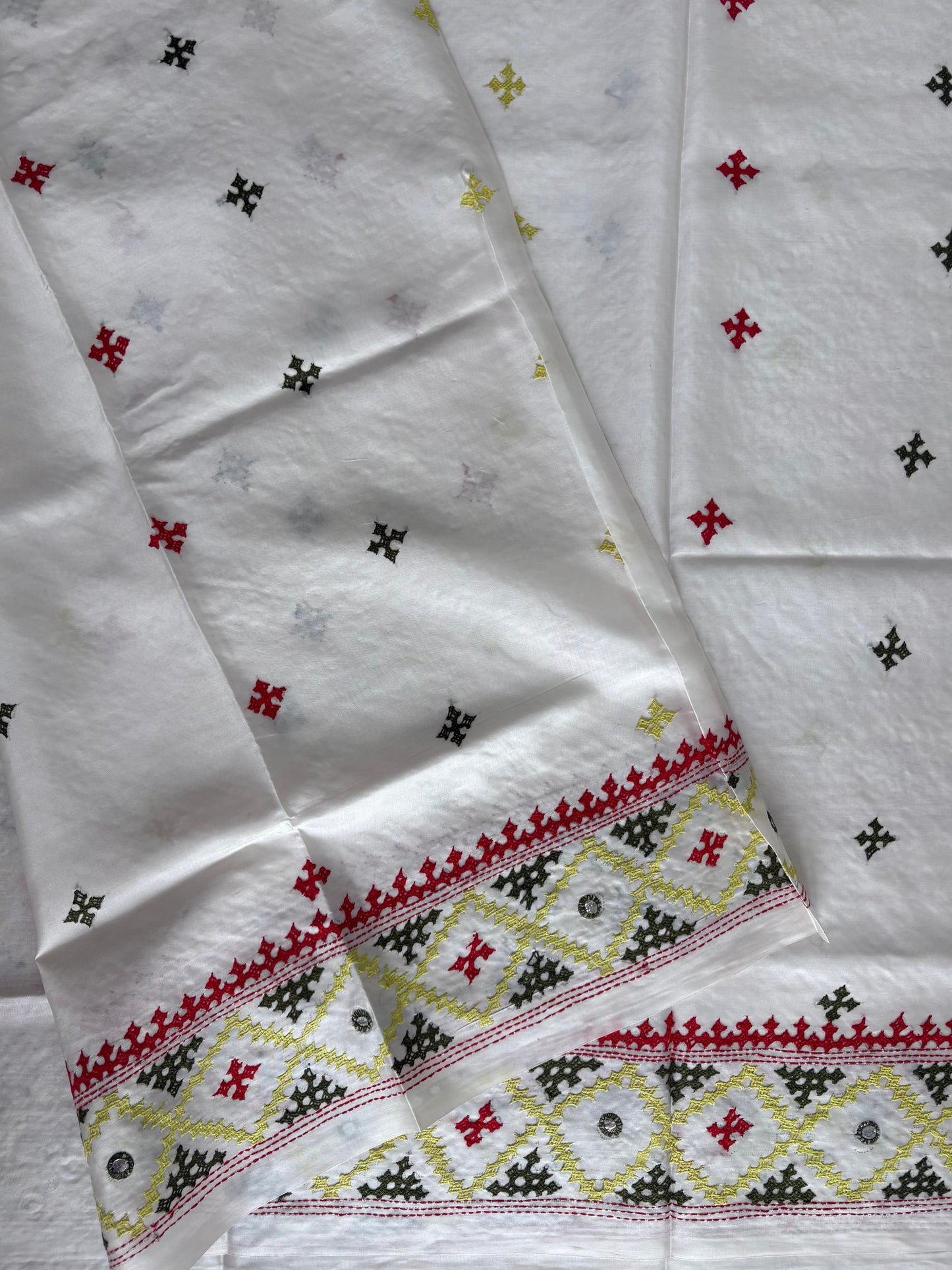 Gujrati Stitch/Kutch Hand Embroidered Art Silk Saree