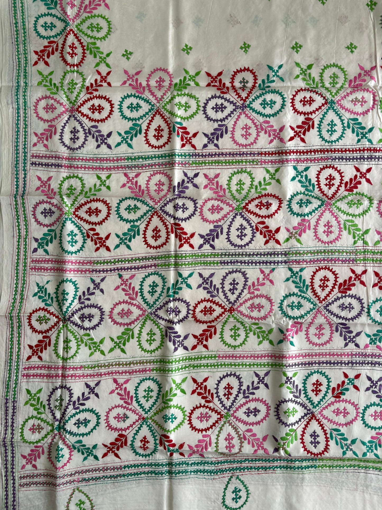 Gujrati Stitch/Kutch Hand Embroidered Art Silk Saree