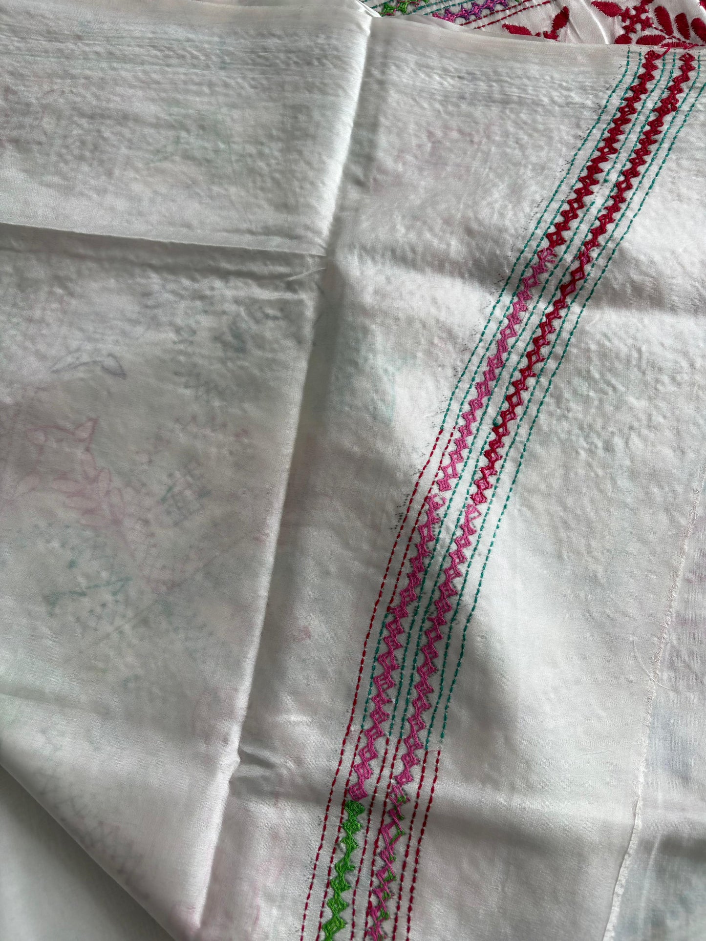 Gujrati Stitch/Kutch Hand Embroidered Art Silk Saree