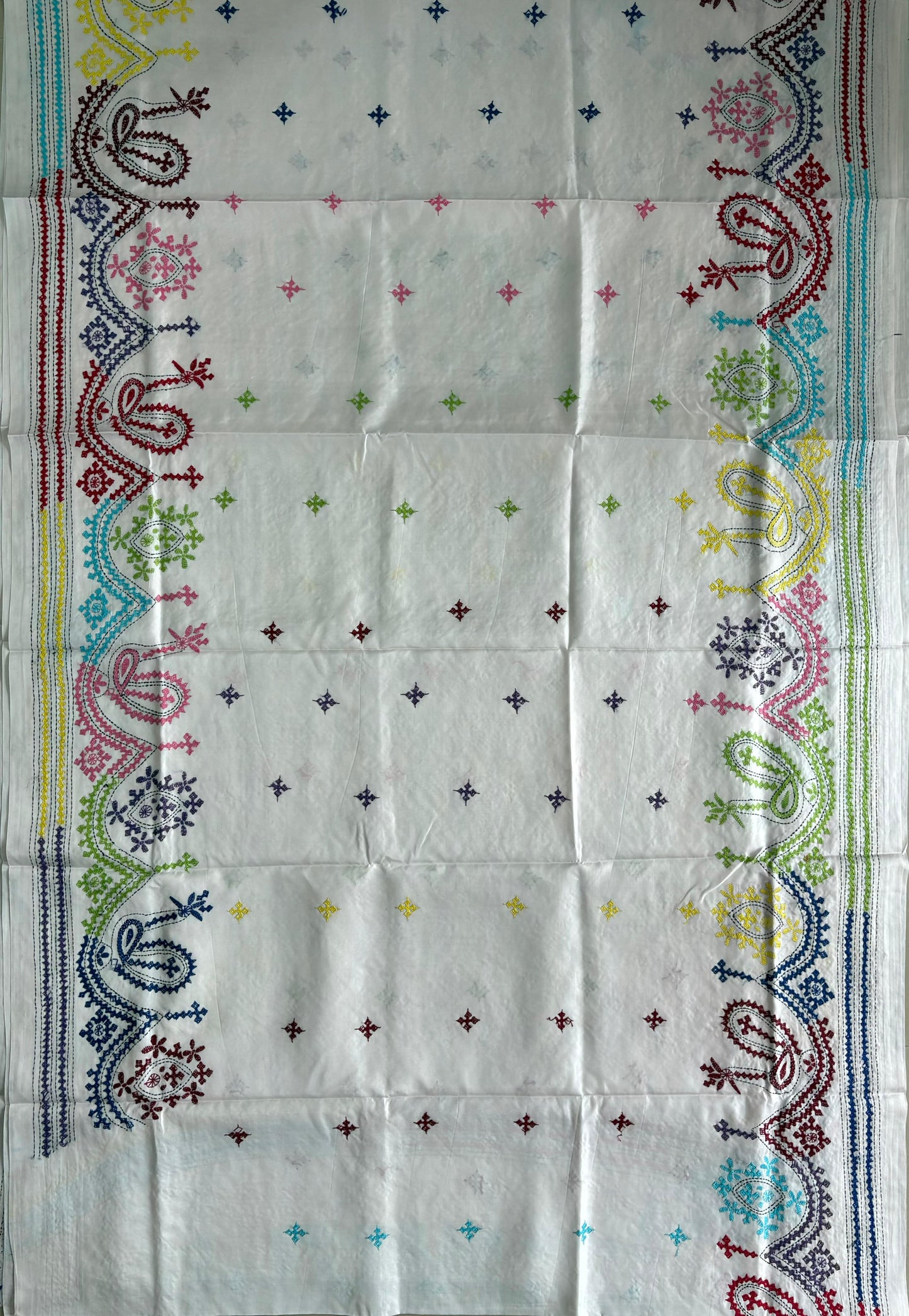 Gujrati Stitch/Kutch Hand Embroidered Art Silk Saree