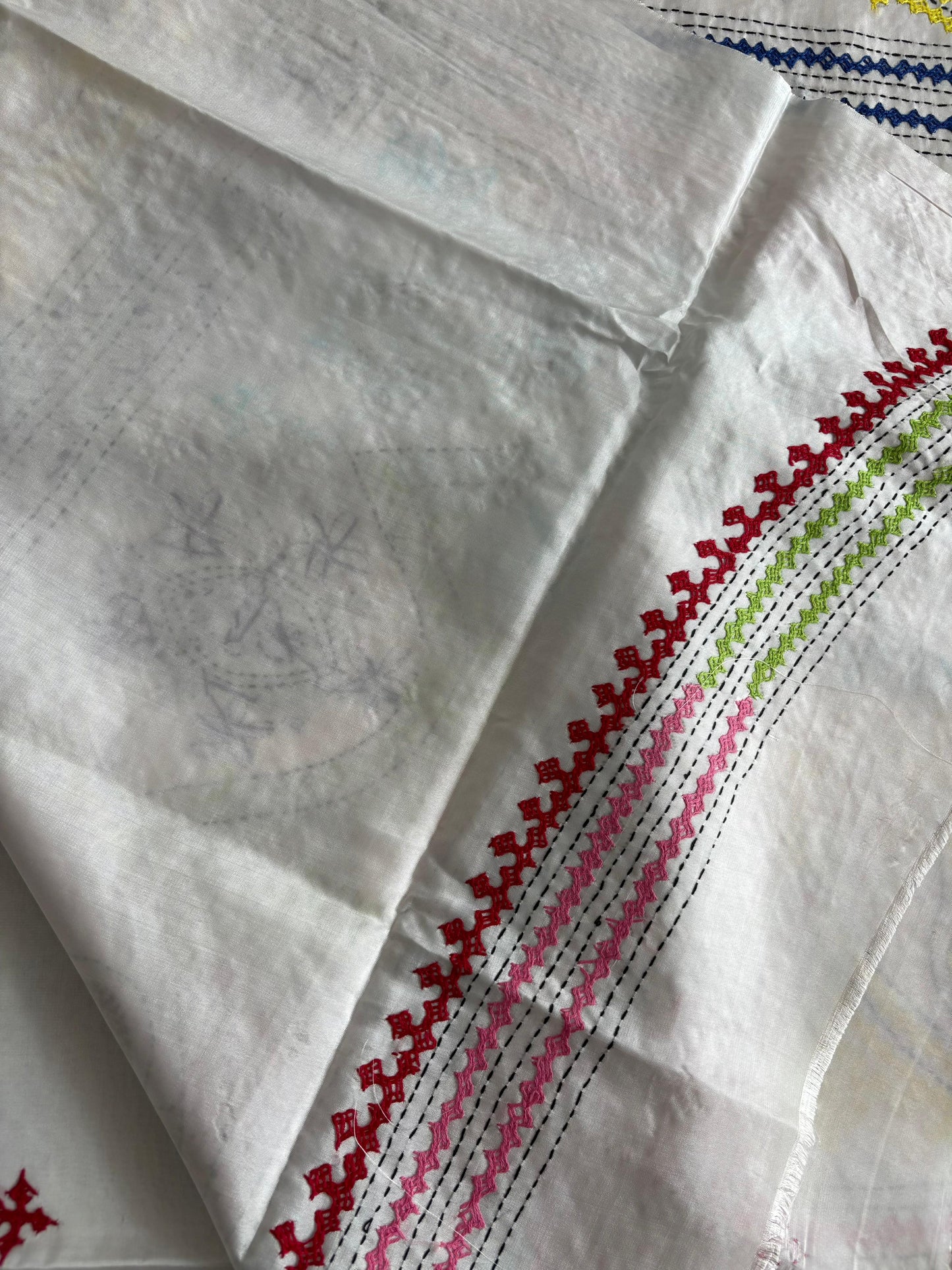 Gujrati Stitch/Kutch Hand Embroidered Art Silk Saree