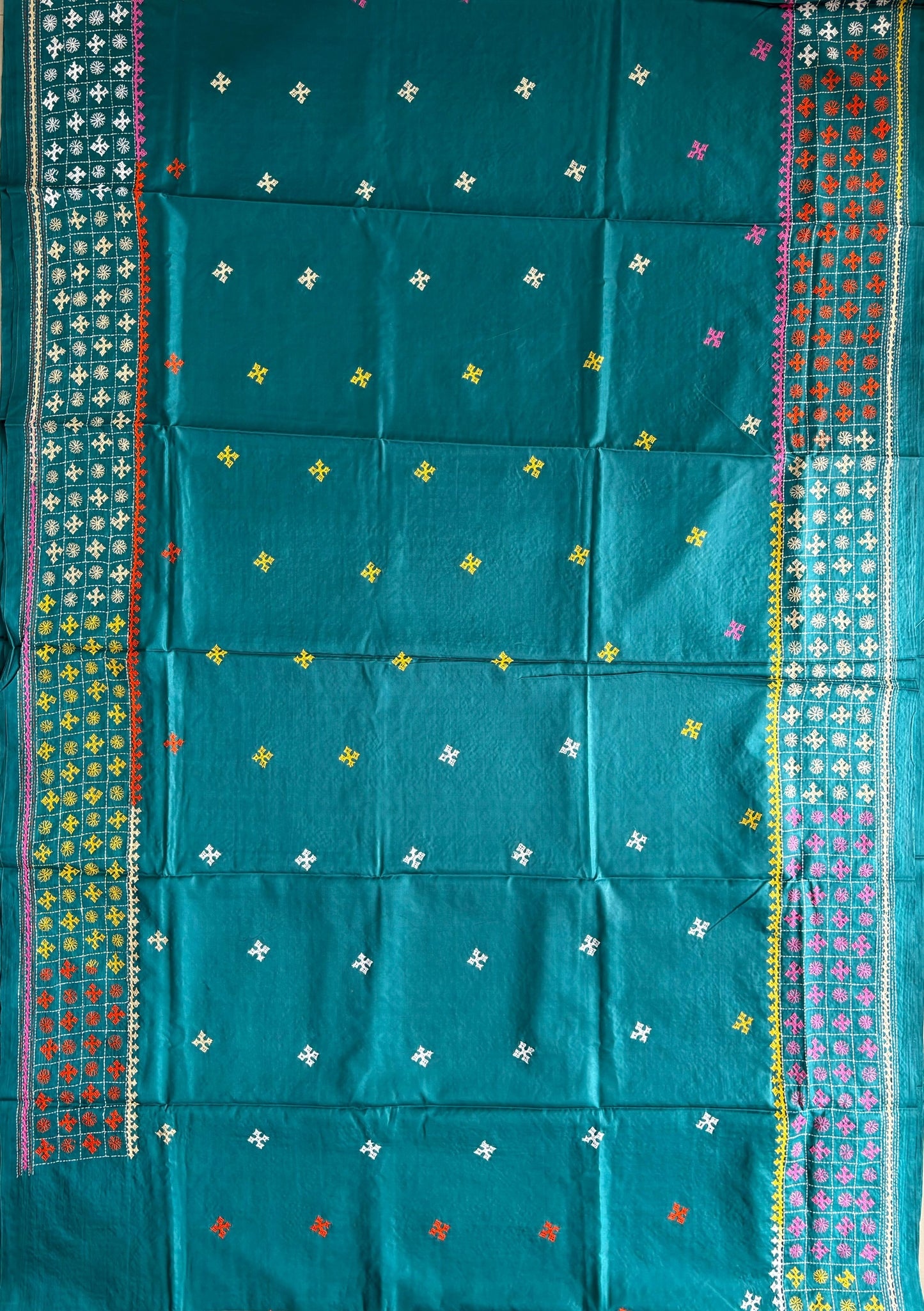 Gujrati Stitch/Kutch Hand Embroidered Art Silk Saree