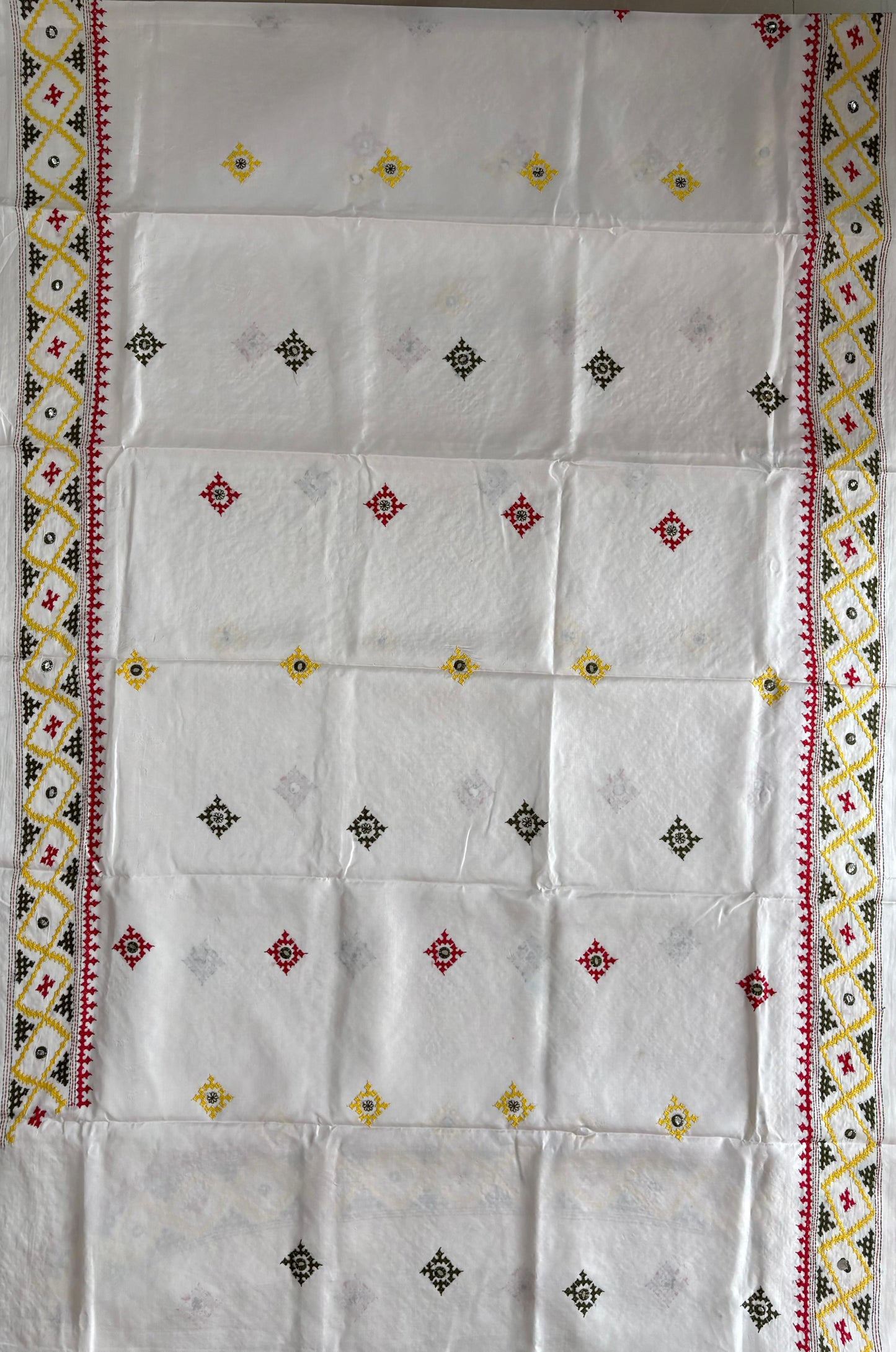 Gujrati Stitch/Kutch Hand Embroidered Art Silk Saree