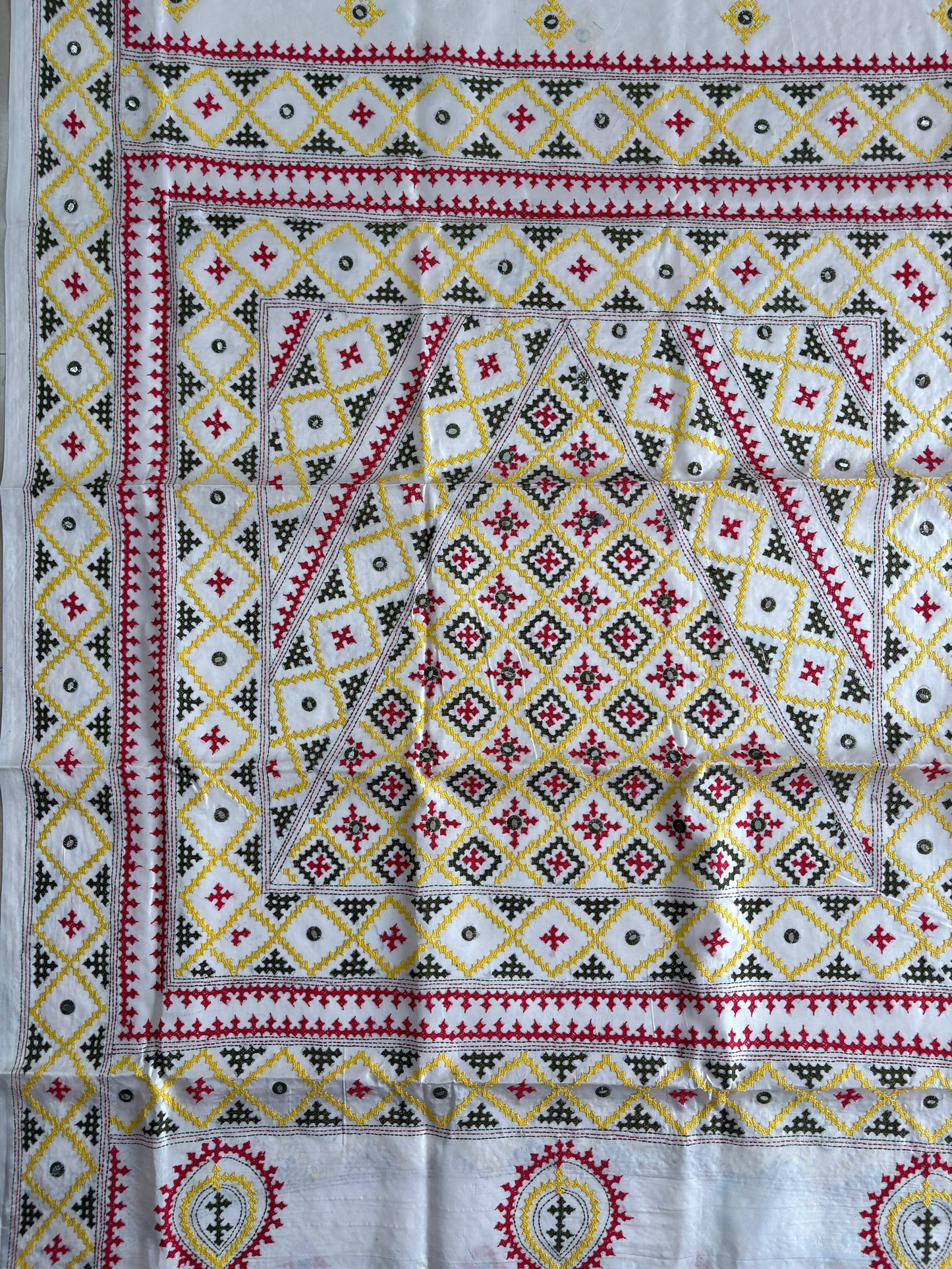 Gujrati Stitch/Kutch Hand Embroidered Art Silk Saree